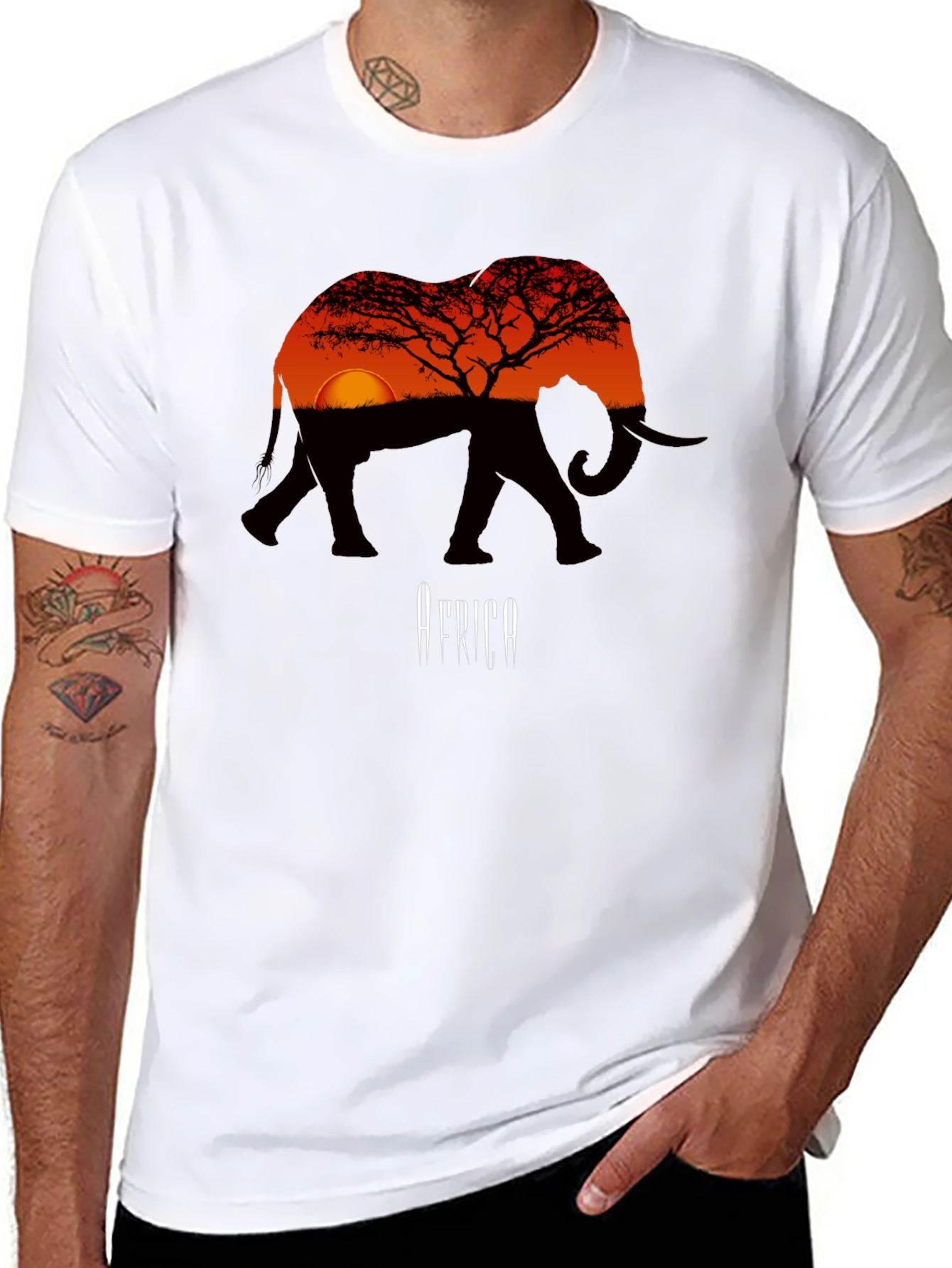 African Sunset Elephant Graphic Tee - Mens Black T-Shirt