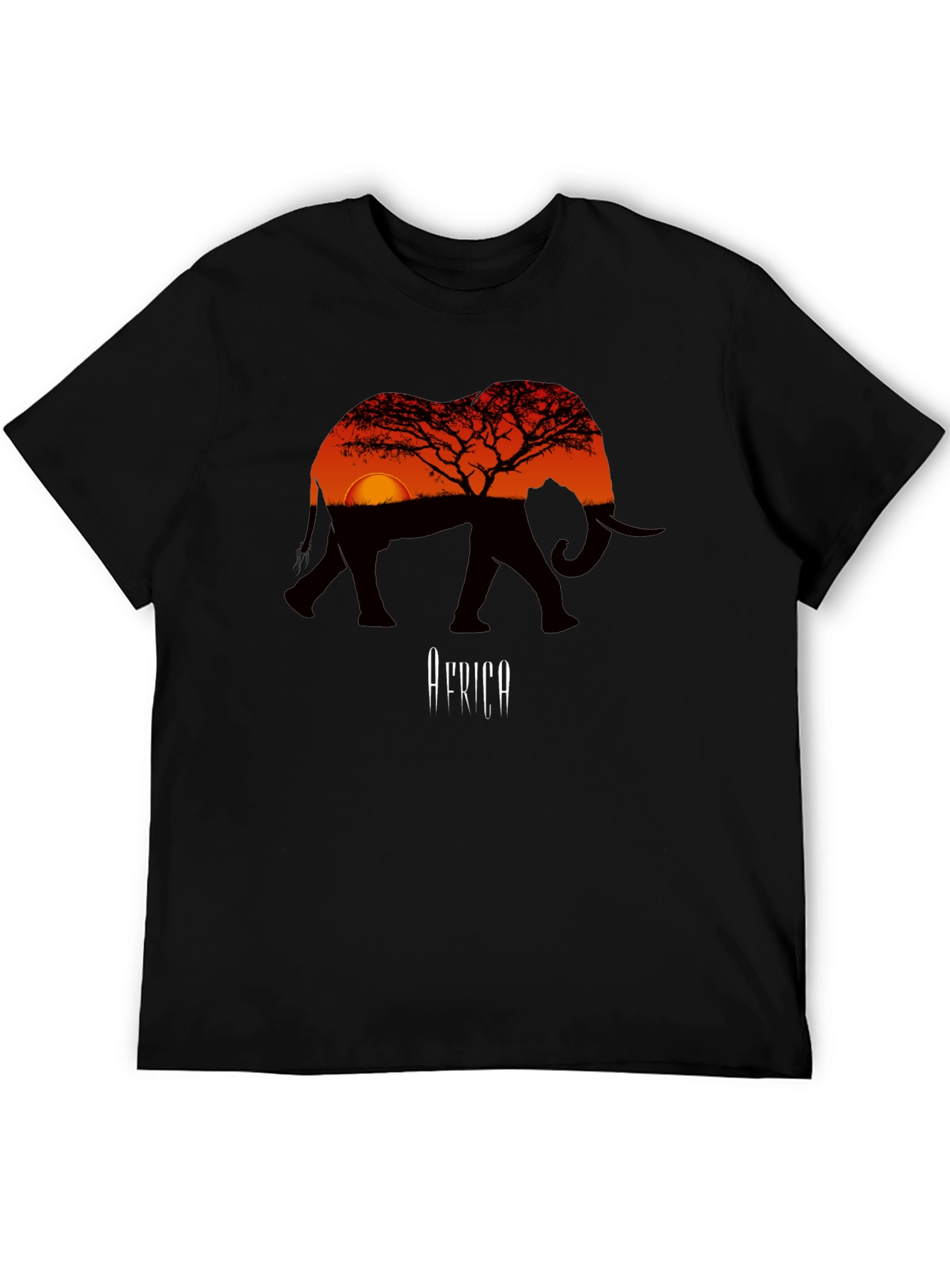 African Sunset Elephant Graphic Tee - Mens Black T-Shirt