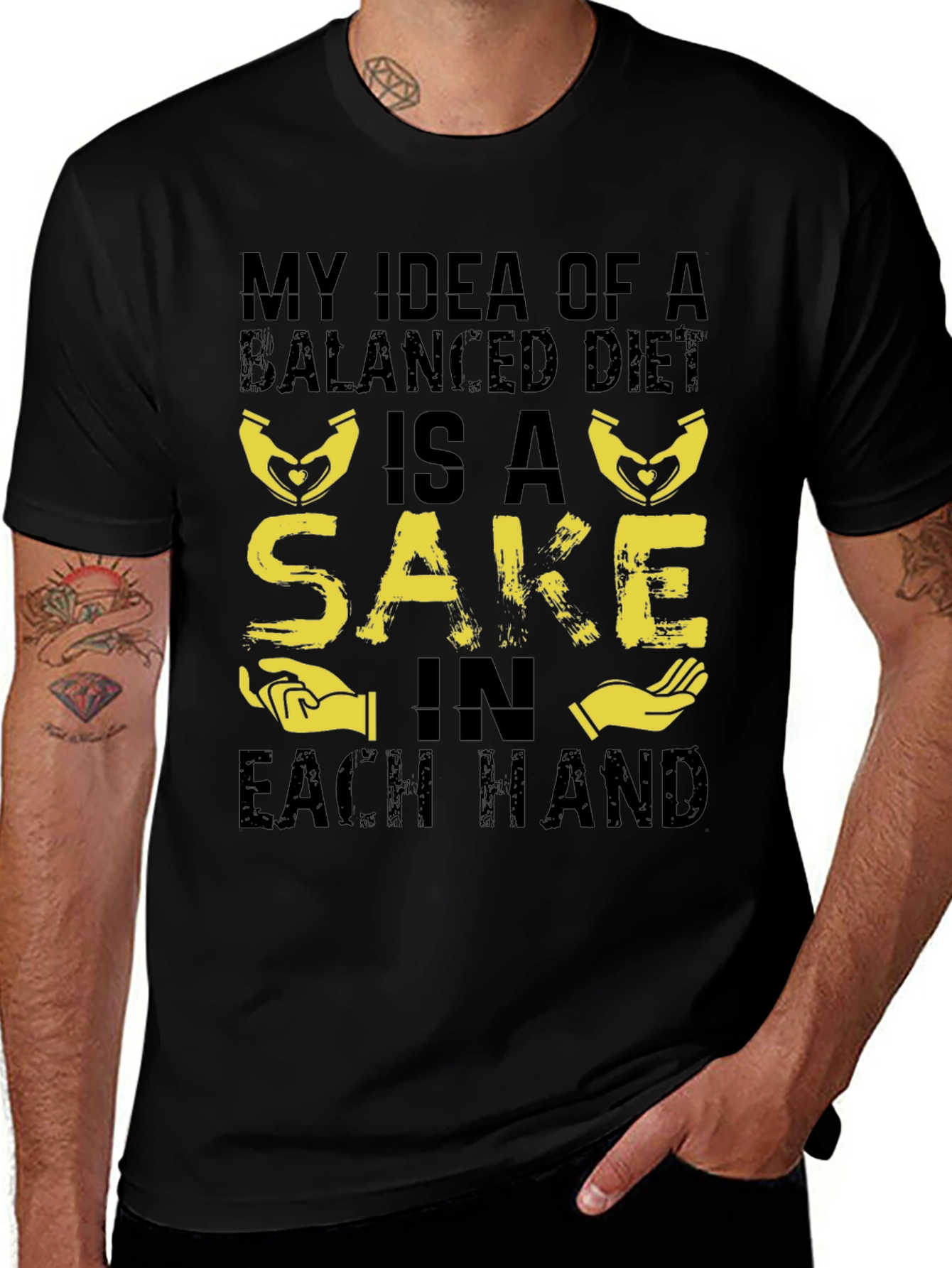 Balanced Diet Sake Hand T-Shirt - Funny Graphic Tee
