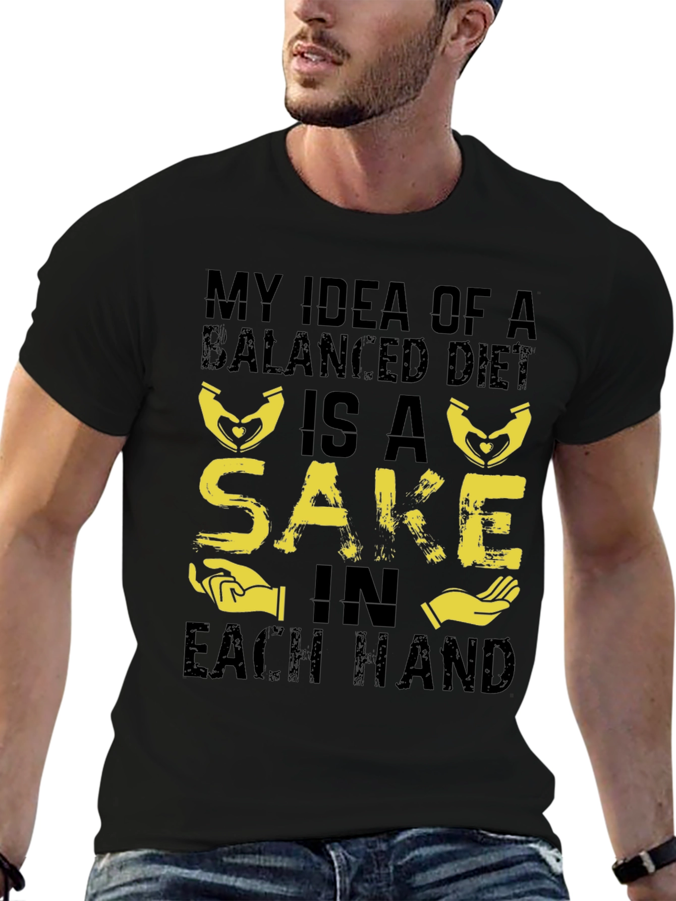 Balanced Diet Sake Hand T-Shirt - Funny Graphic Tee
