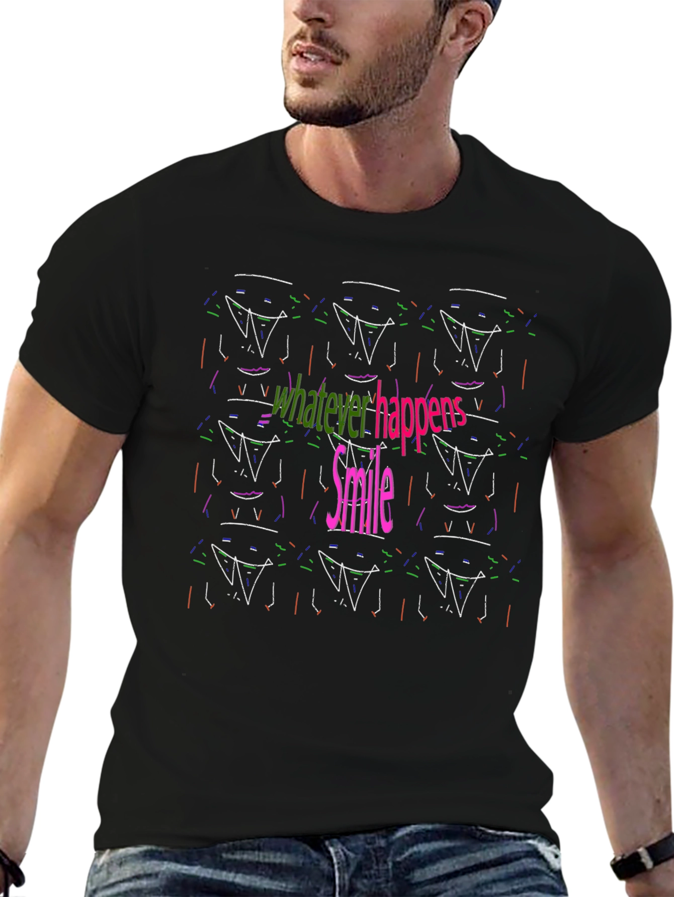 Abstract Smile Graphic Black Tee