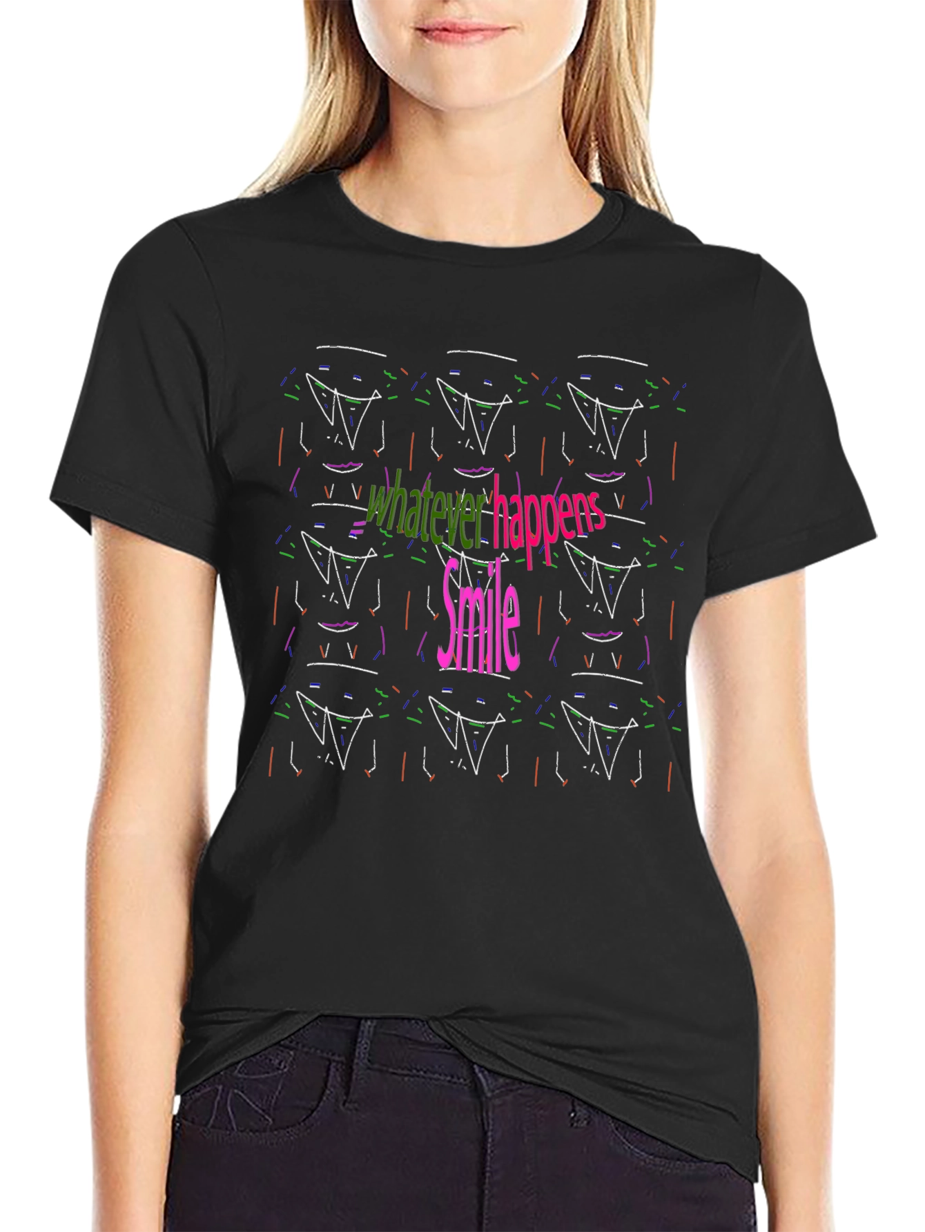 Abstract Smile Graphic Black Tee