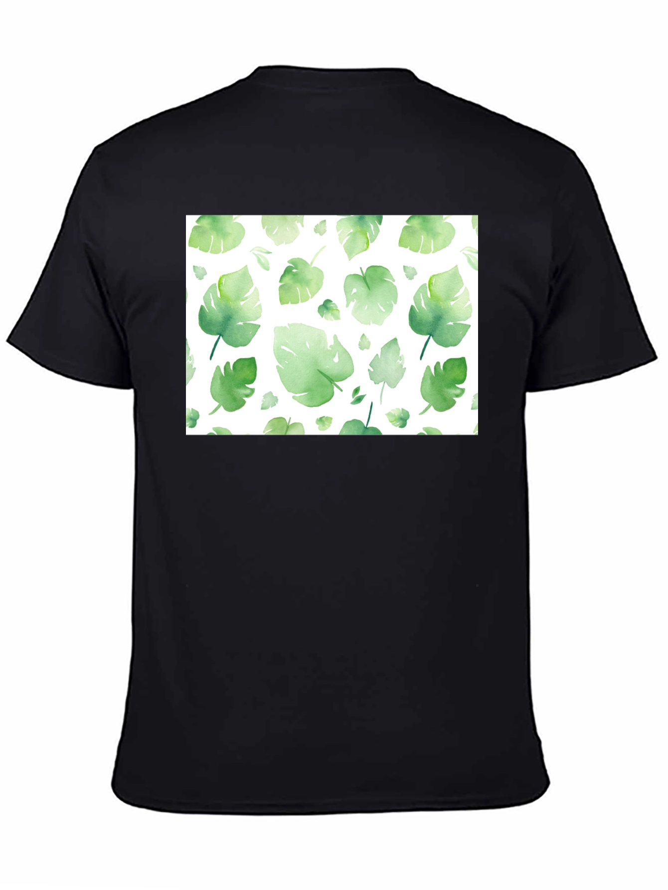 Tropical Leaf Print Black T-Shirt