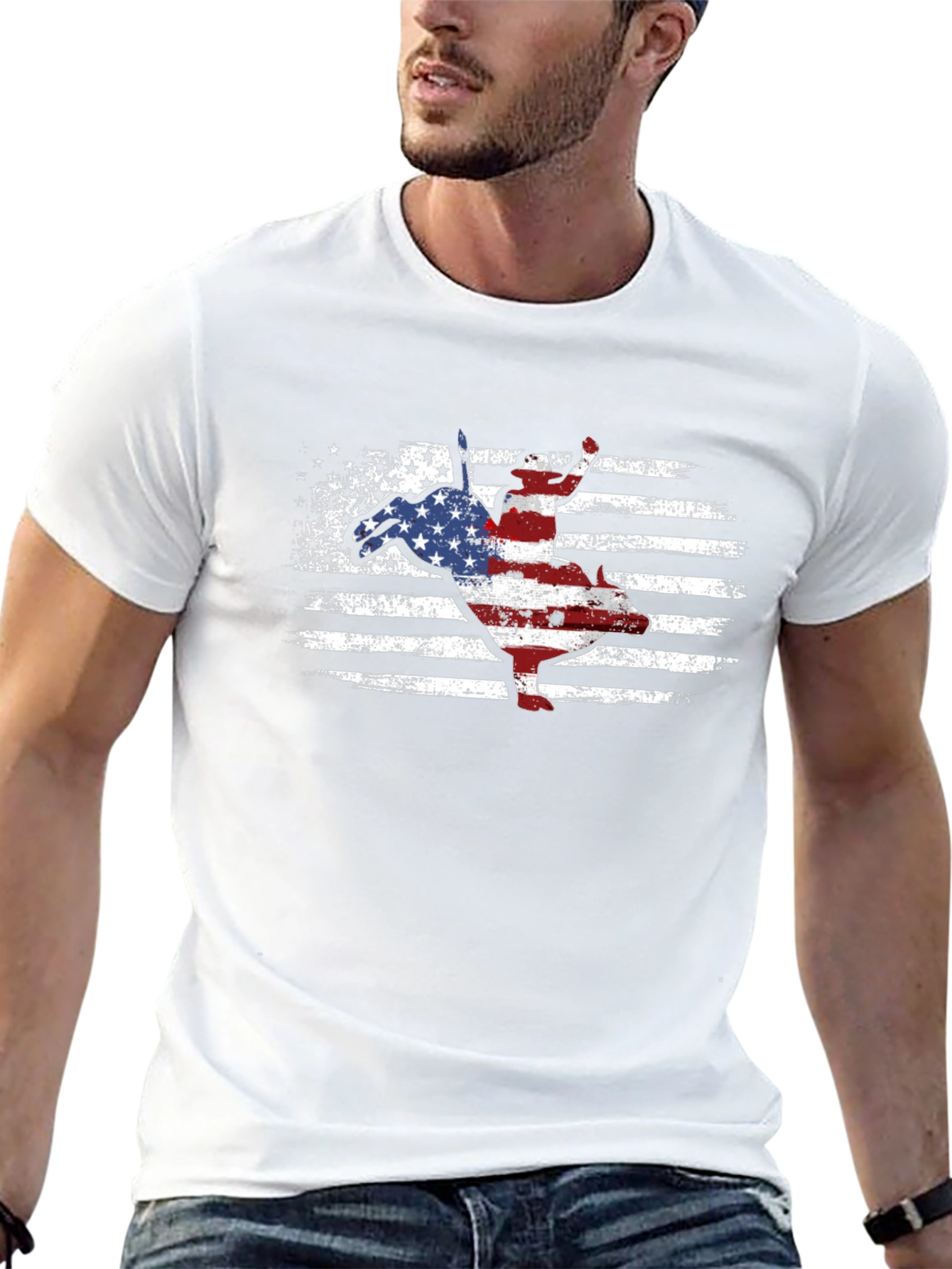 American Flag Bull Riding T-Shirt