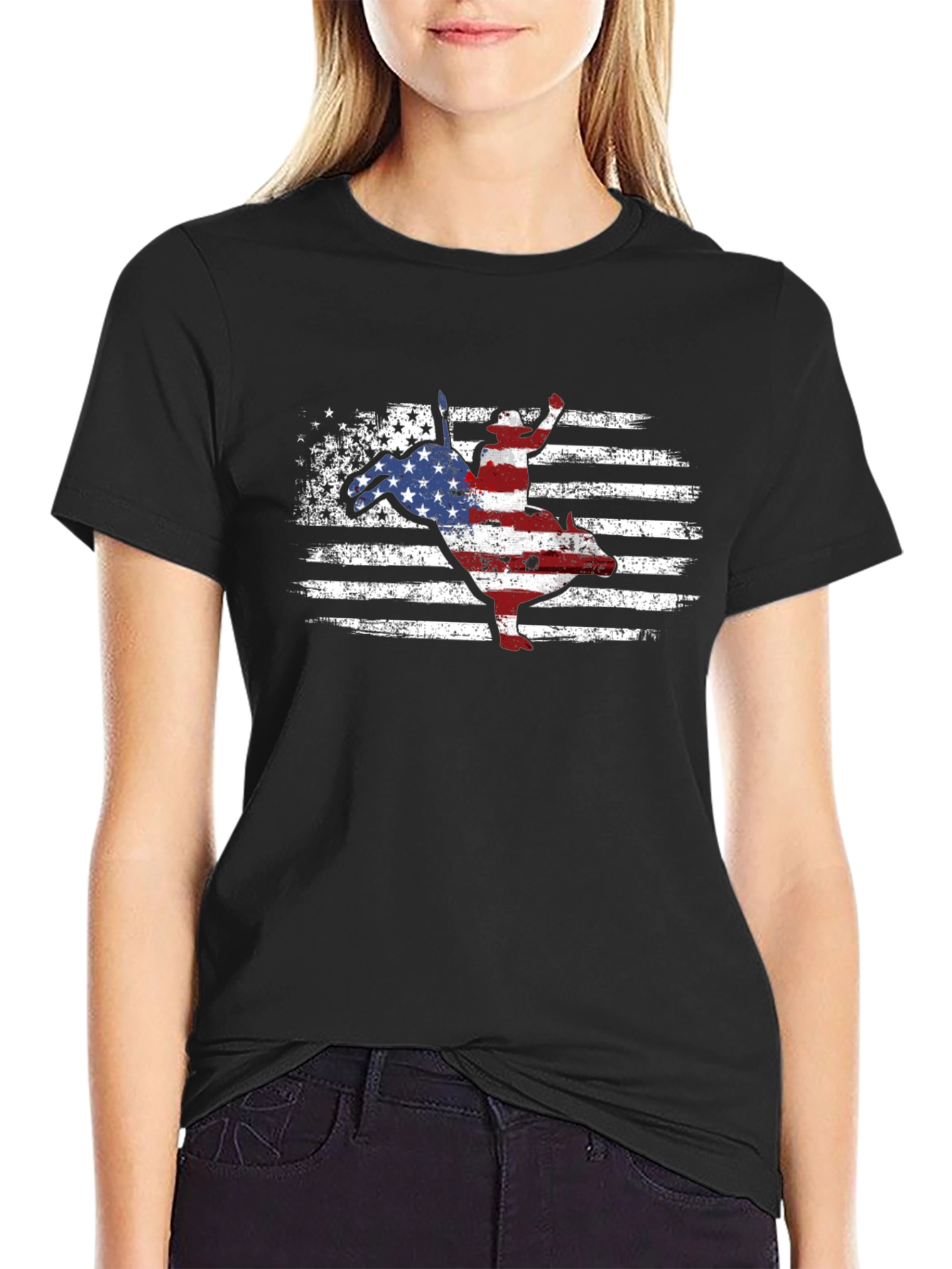American Flag Bull Riding T-Shirt