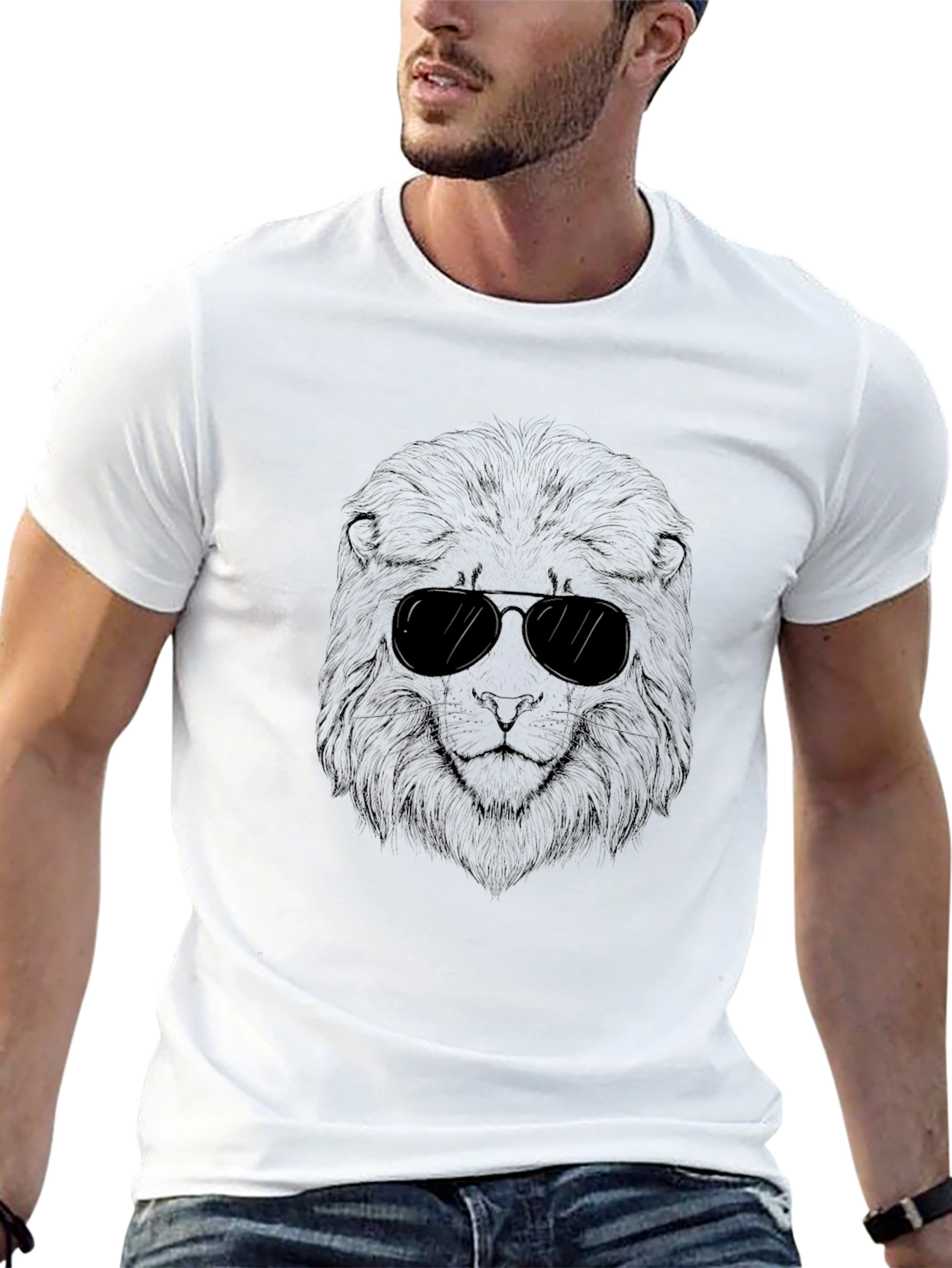 Cool Lion Graphic Tee - Black Crew Neck