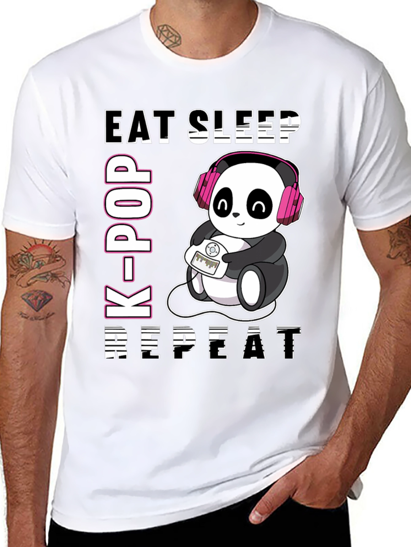 Eat Sleep K-Pop Repeat Panda T-Shirt