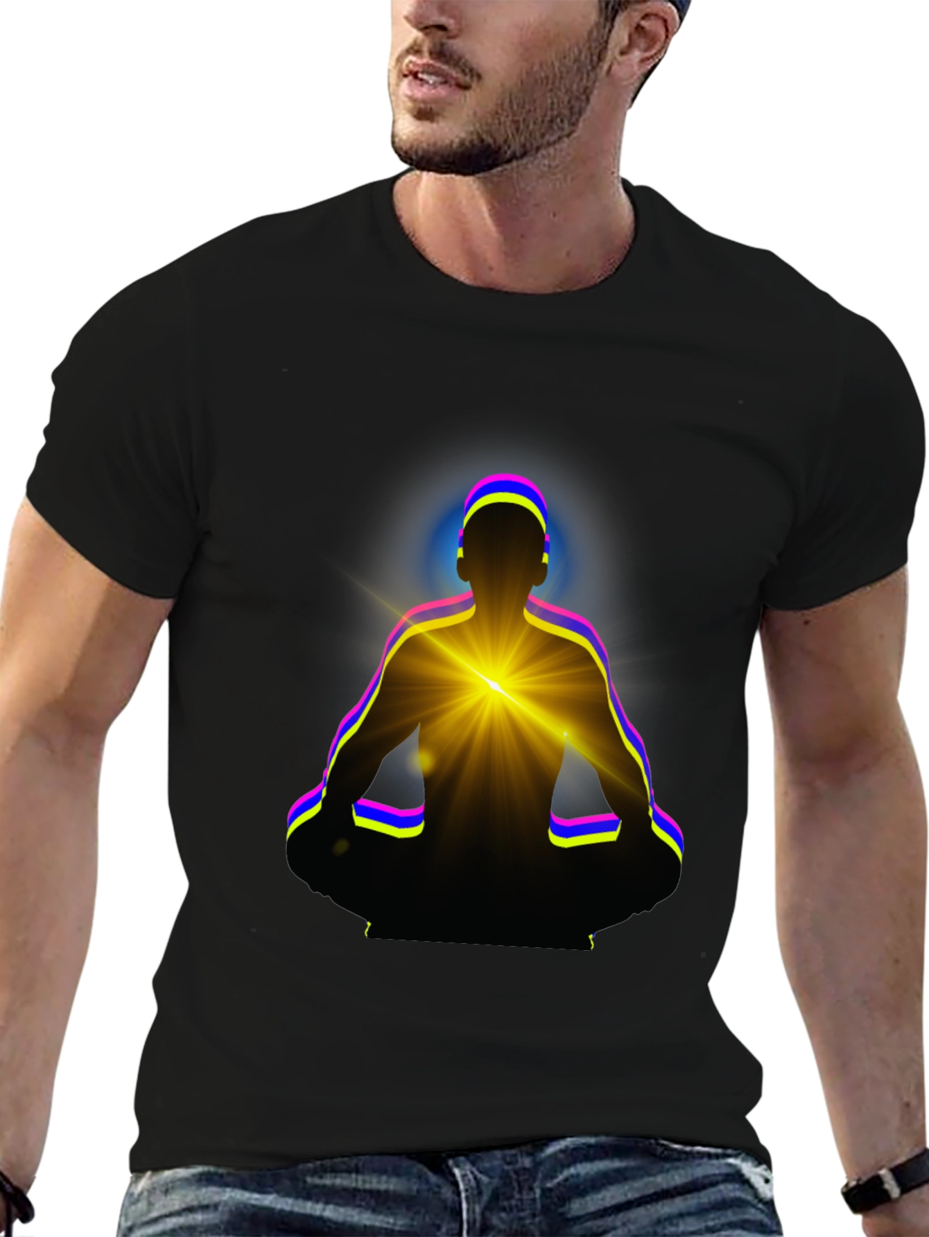 Zen Meditation Graphic Tee - Black Cotton T-Shirt