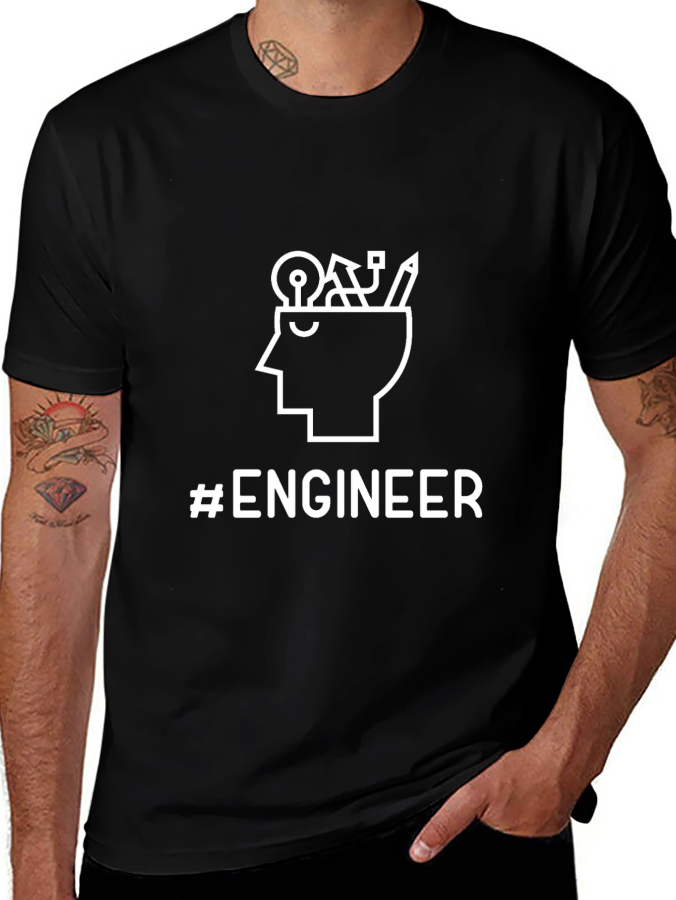 #Engineer Black Graphic T-Shirt - Thinker Design
