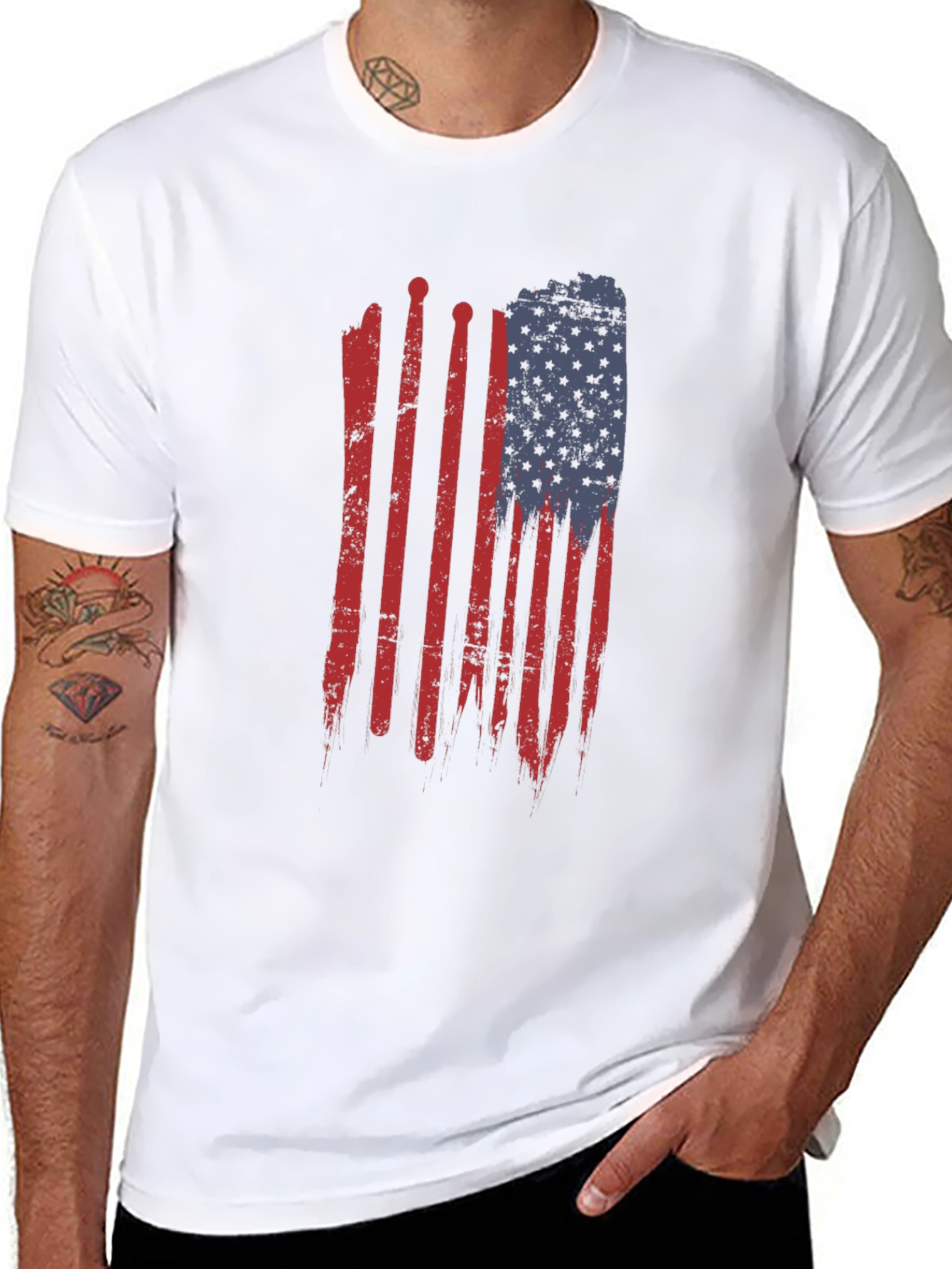 Distressed American Flag Drumsticks Graphic Tee