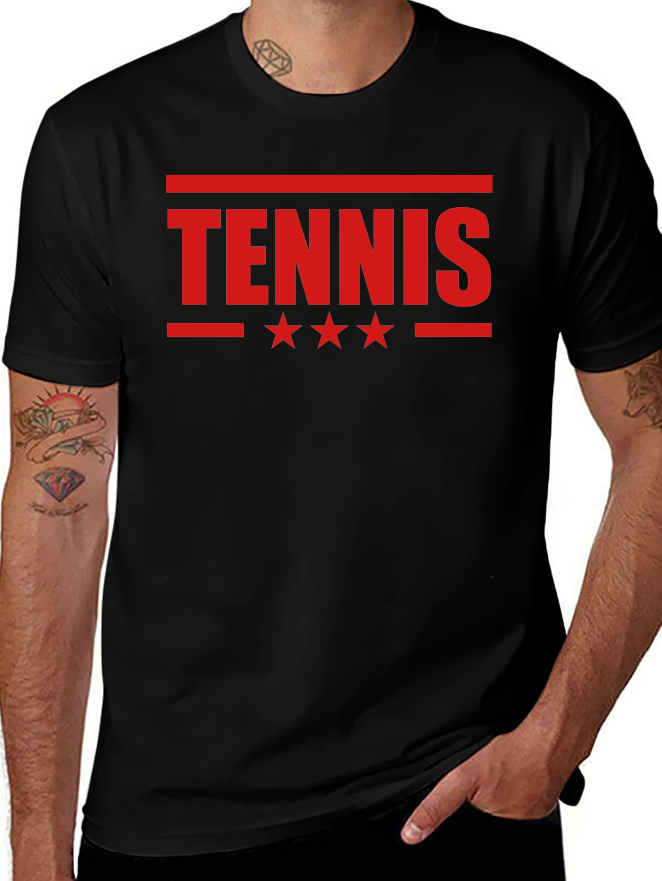 Tennis Star Graphic Tee - Black Cotton T-Shirt