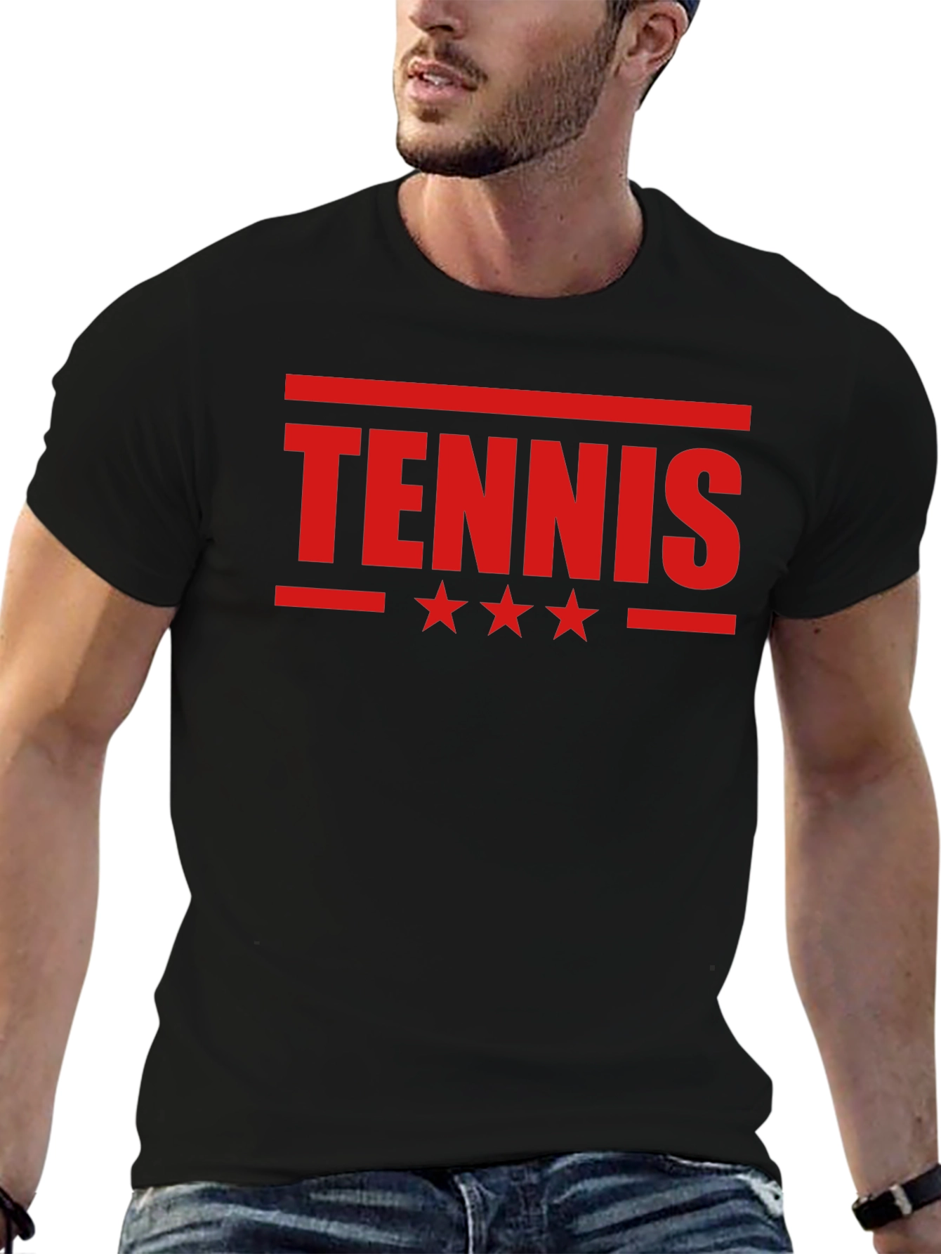 Tennis Star Graphic Tee - Black Cotton T-Shirt