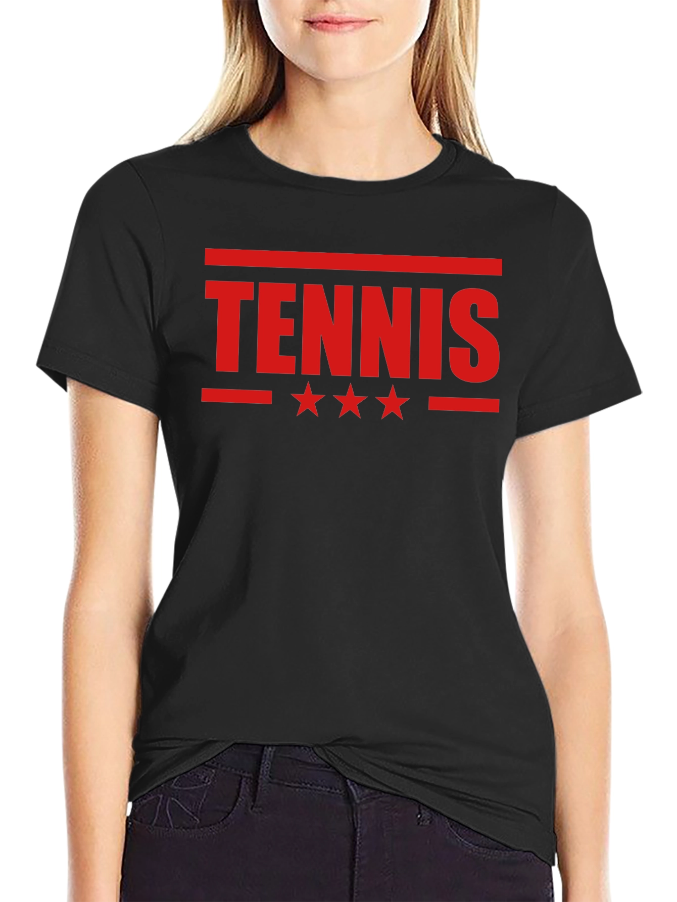 Tennis Star Graphic Tee - Black Cotton T-Shirt