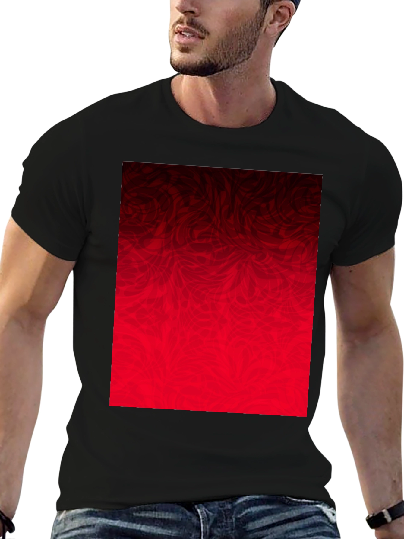 Abstract Red Graphic Print Black T-Shirt