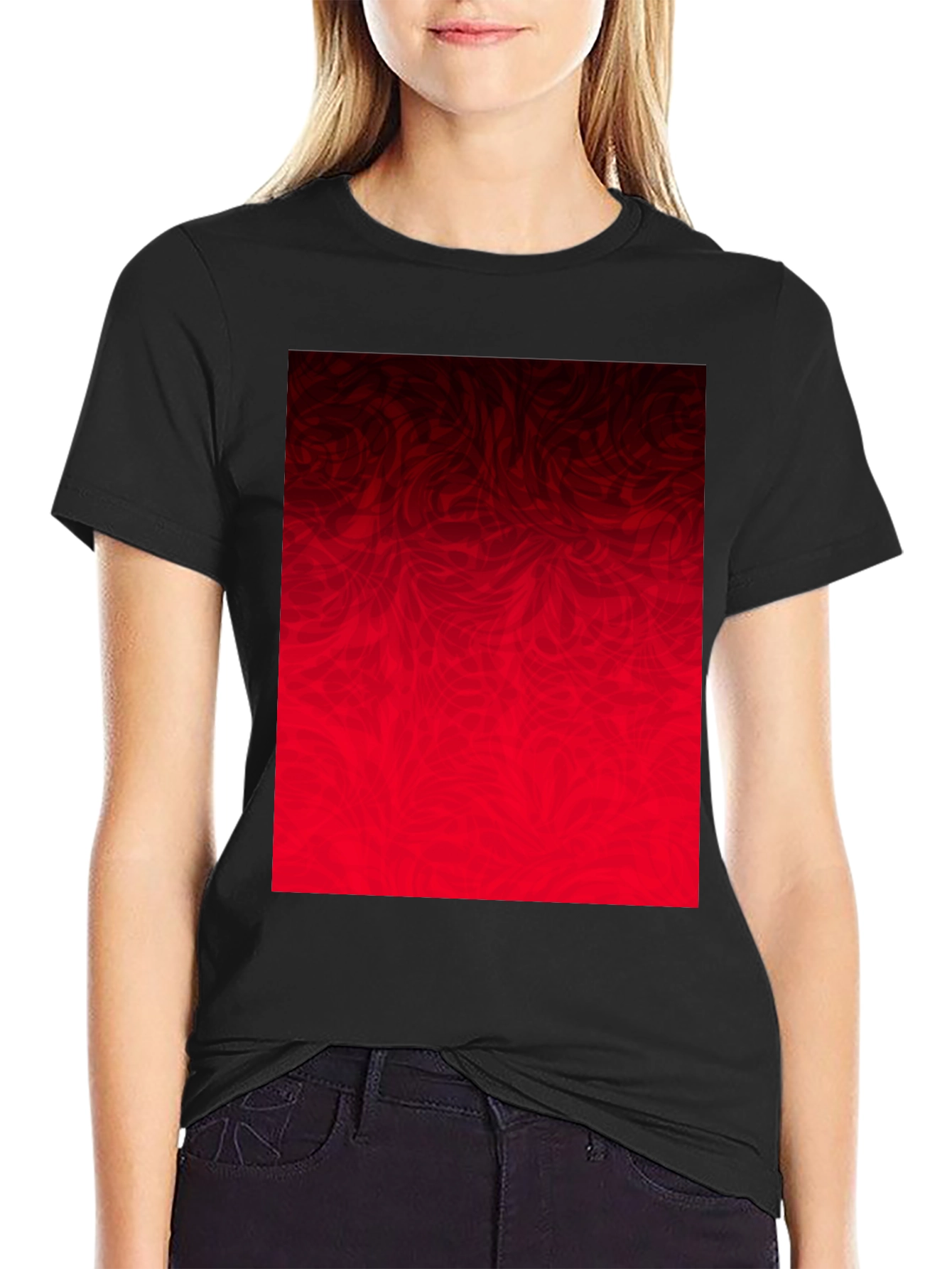 Abstract Red Graphic Print Black T-Shirt