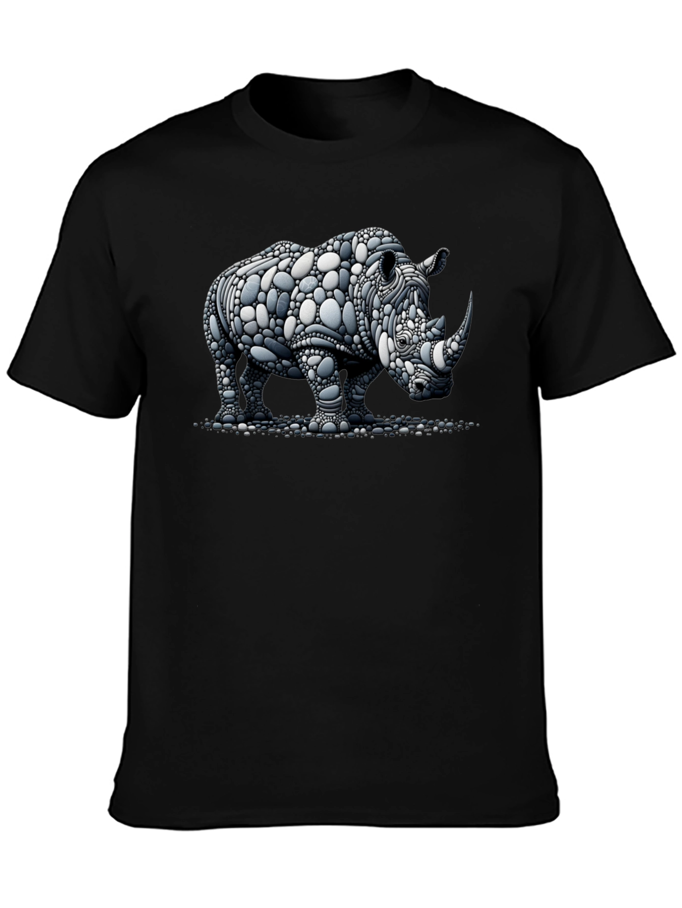 Rhinoceros Stone Art Graphic Black T-Shirt