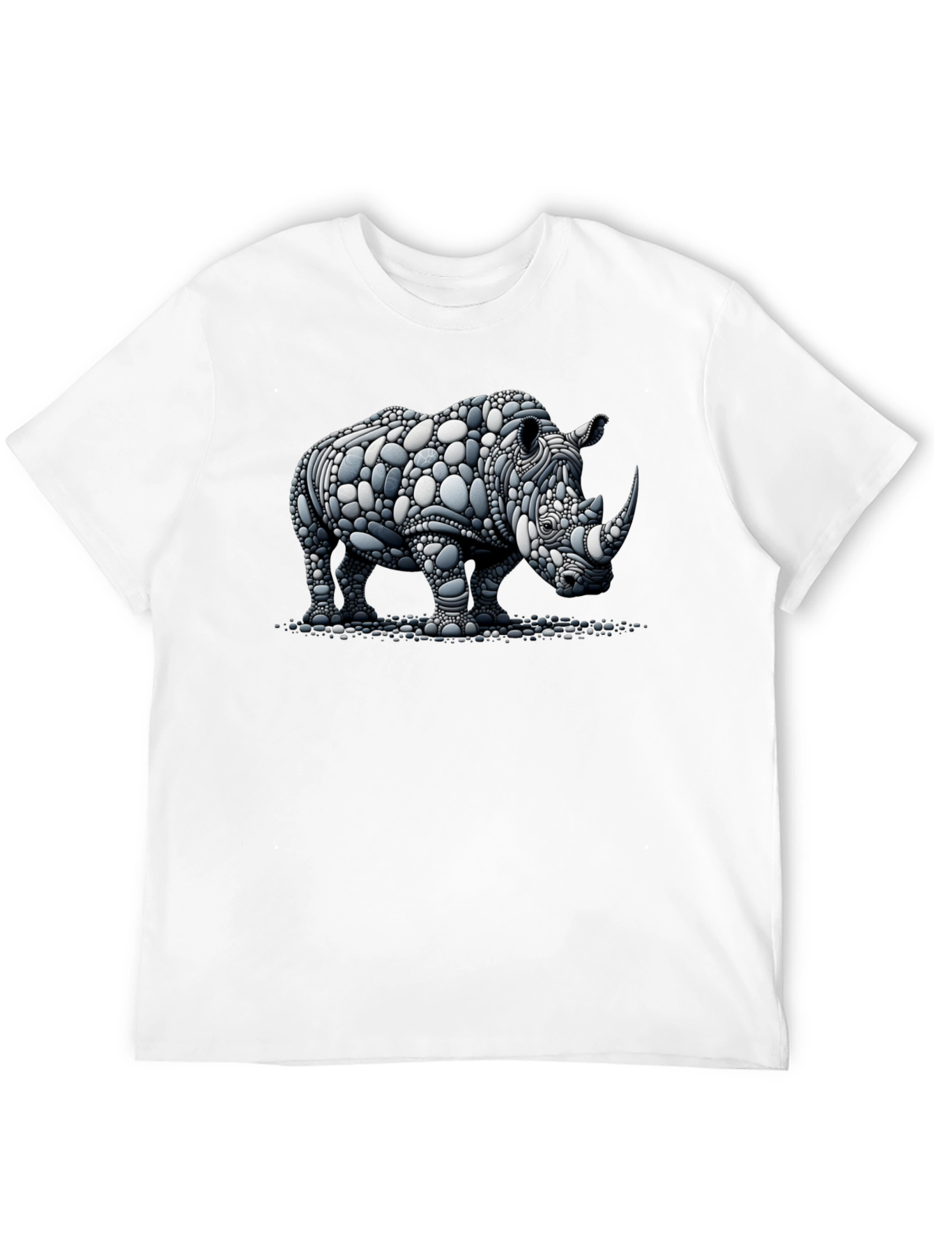 Rhinoceros Stone Art Graphic Black T-Shirt