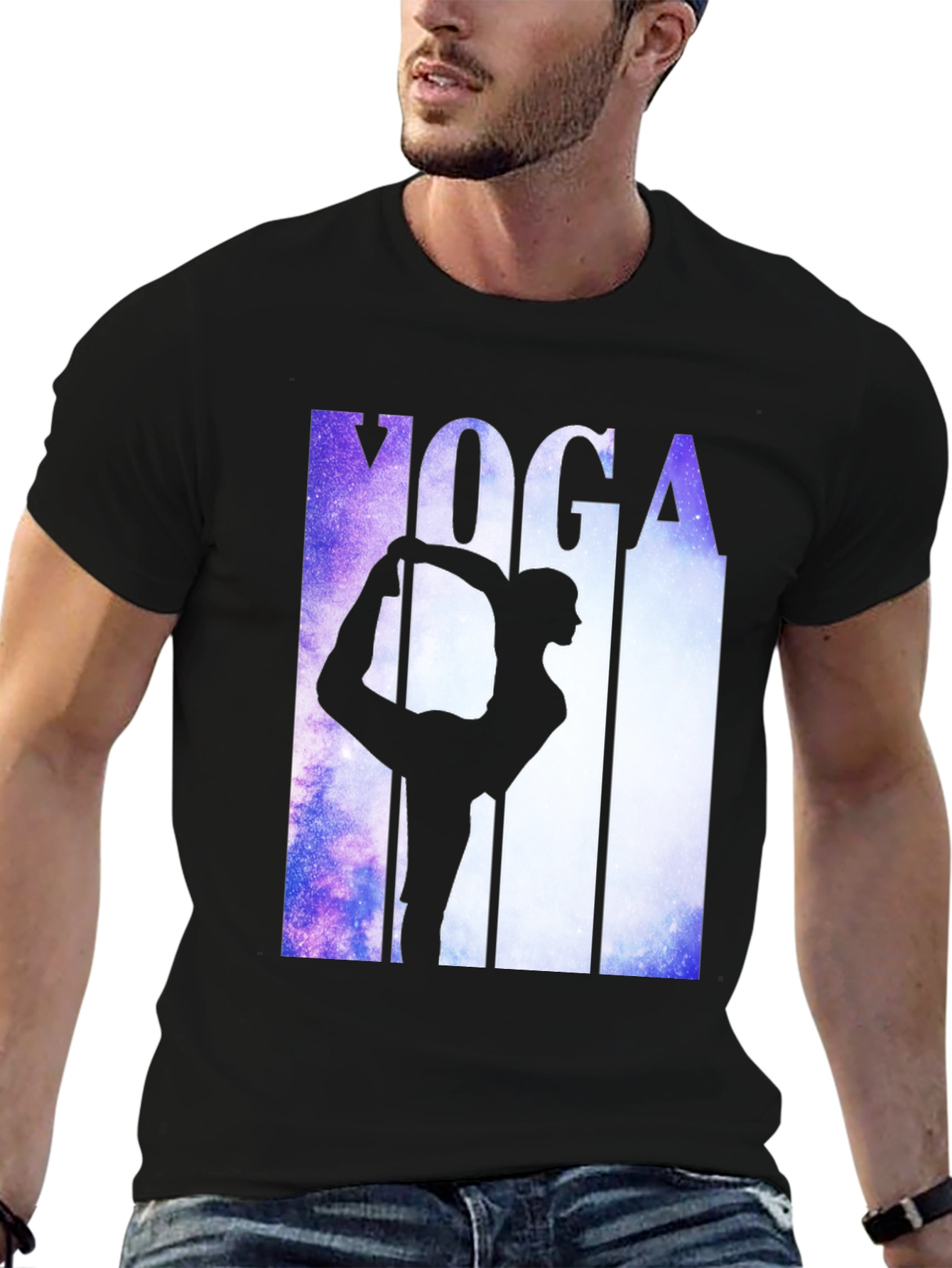 Yoga Pose Graphic Tee - Black Cotton Blend