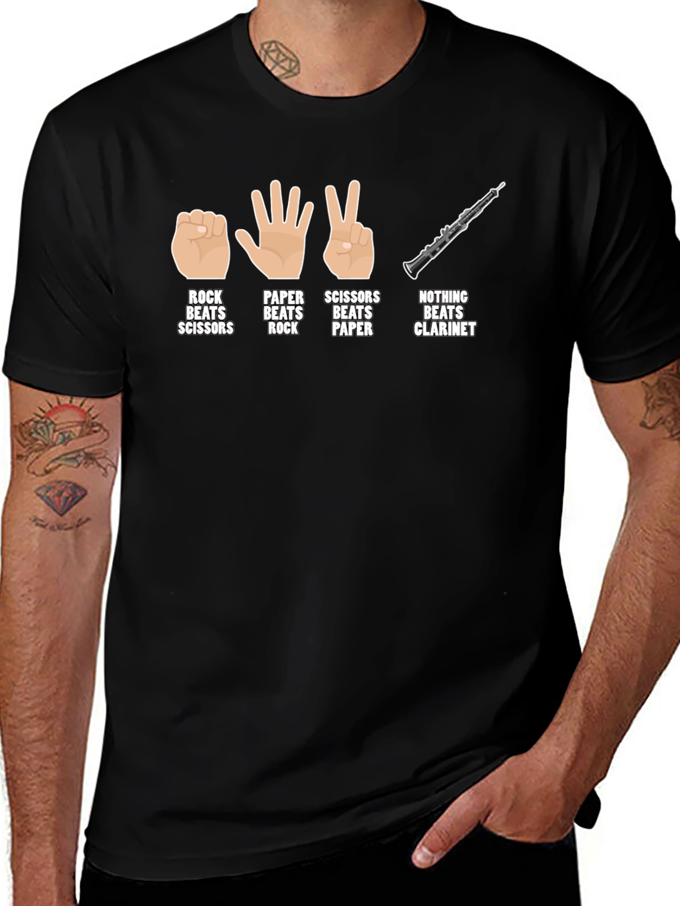 Rock Paper Scissors Clarinet T-Shirt Funny Musician Tee