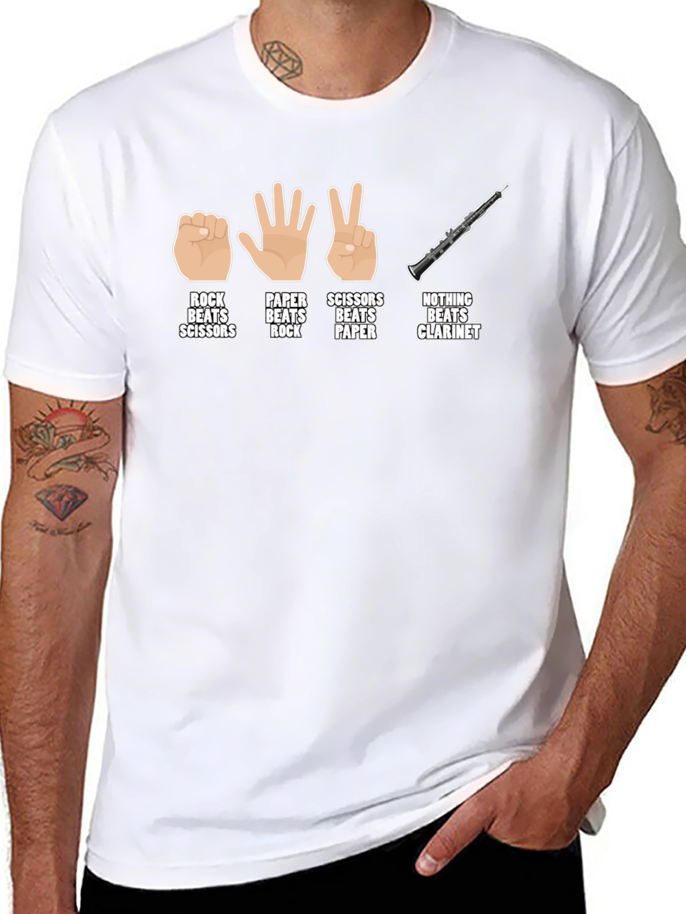 Rock Paper Scissors Clarinet T-Shirt Funny Musician Tee