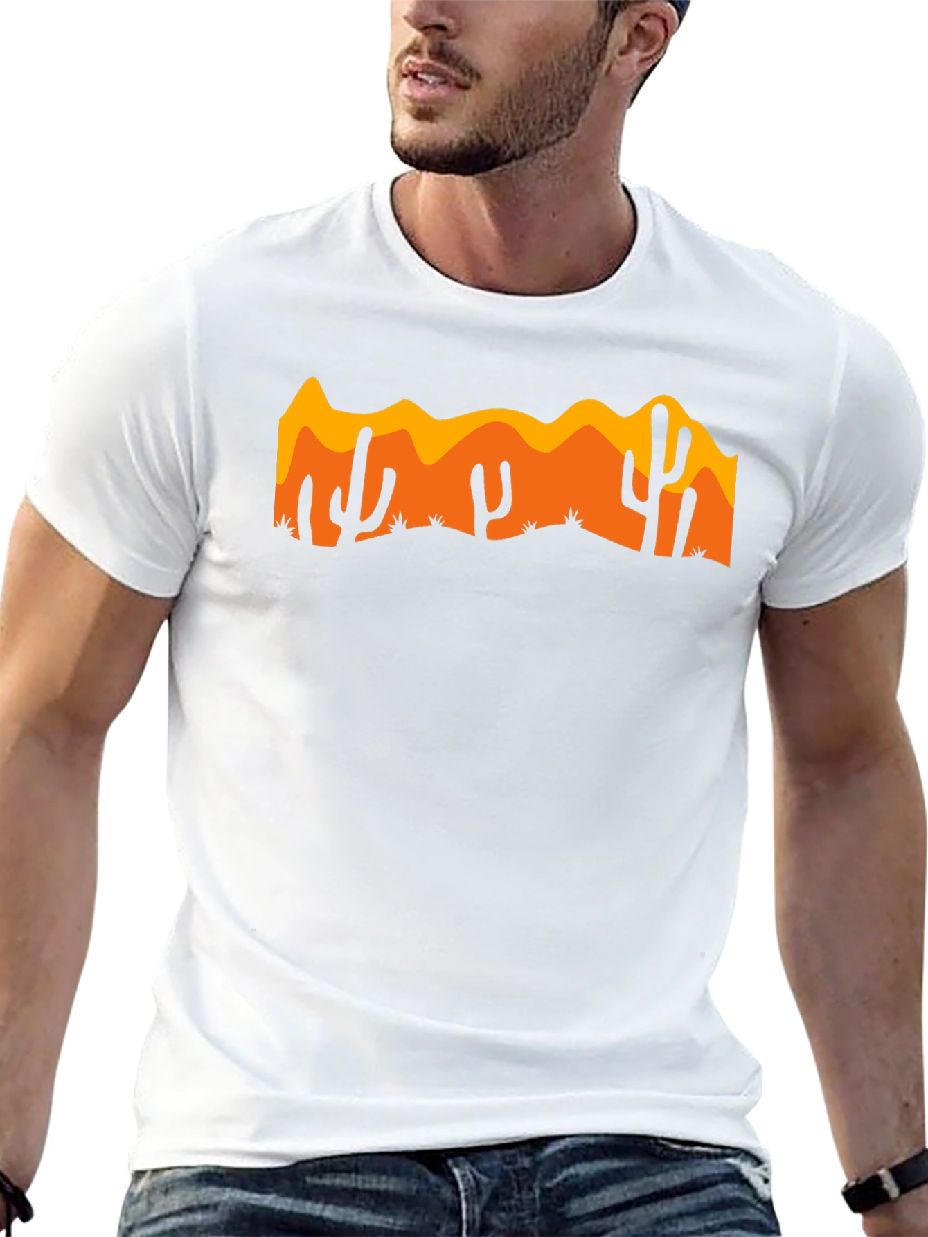Desert Cactus Graphic Tee - Black Cotton Casual Shirt