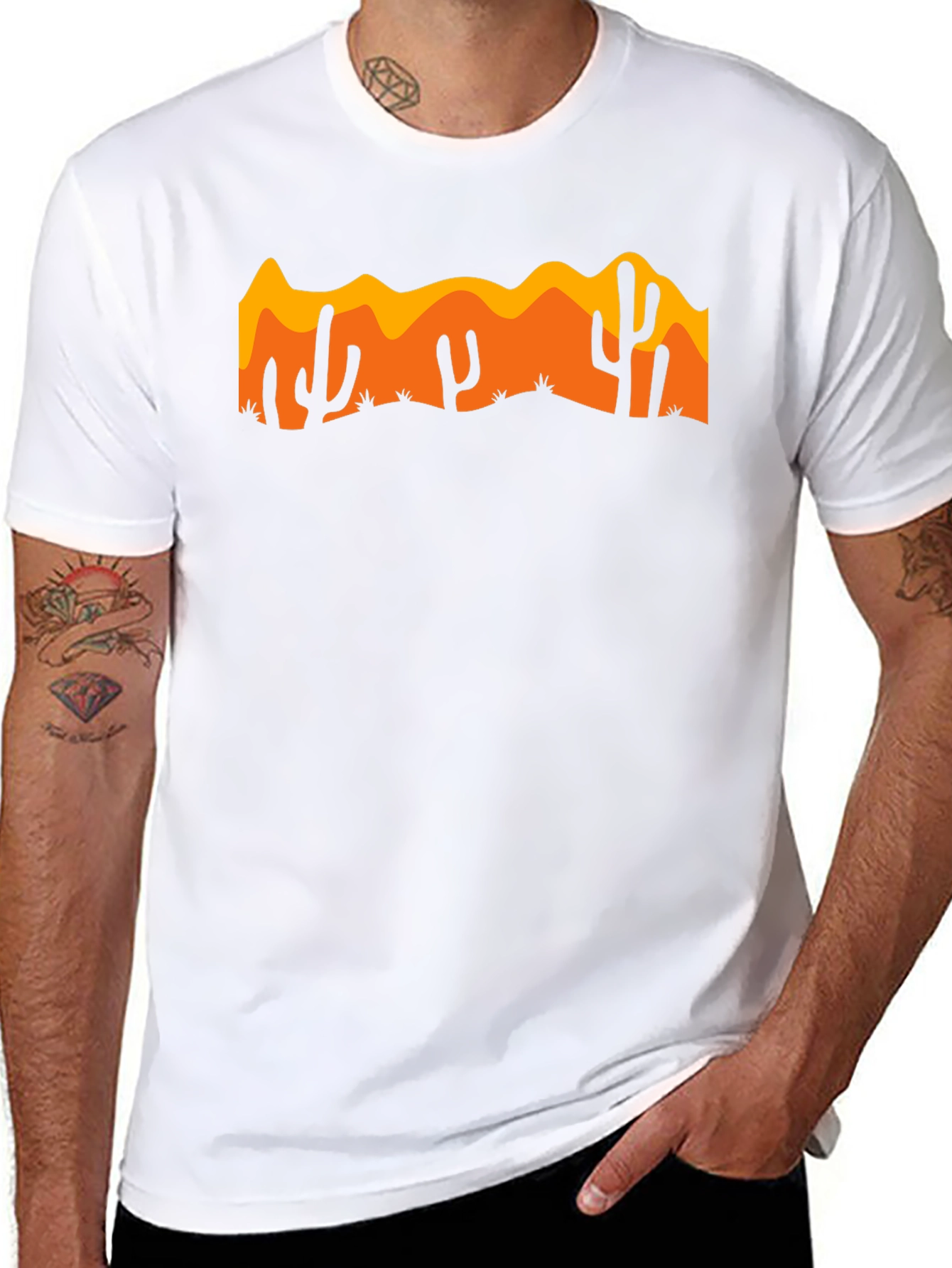 Desert Cactus Graphic Tee - Black Cotton Casual Shirt