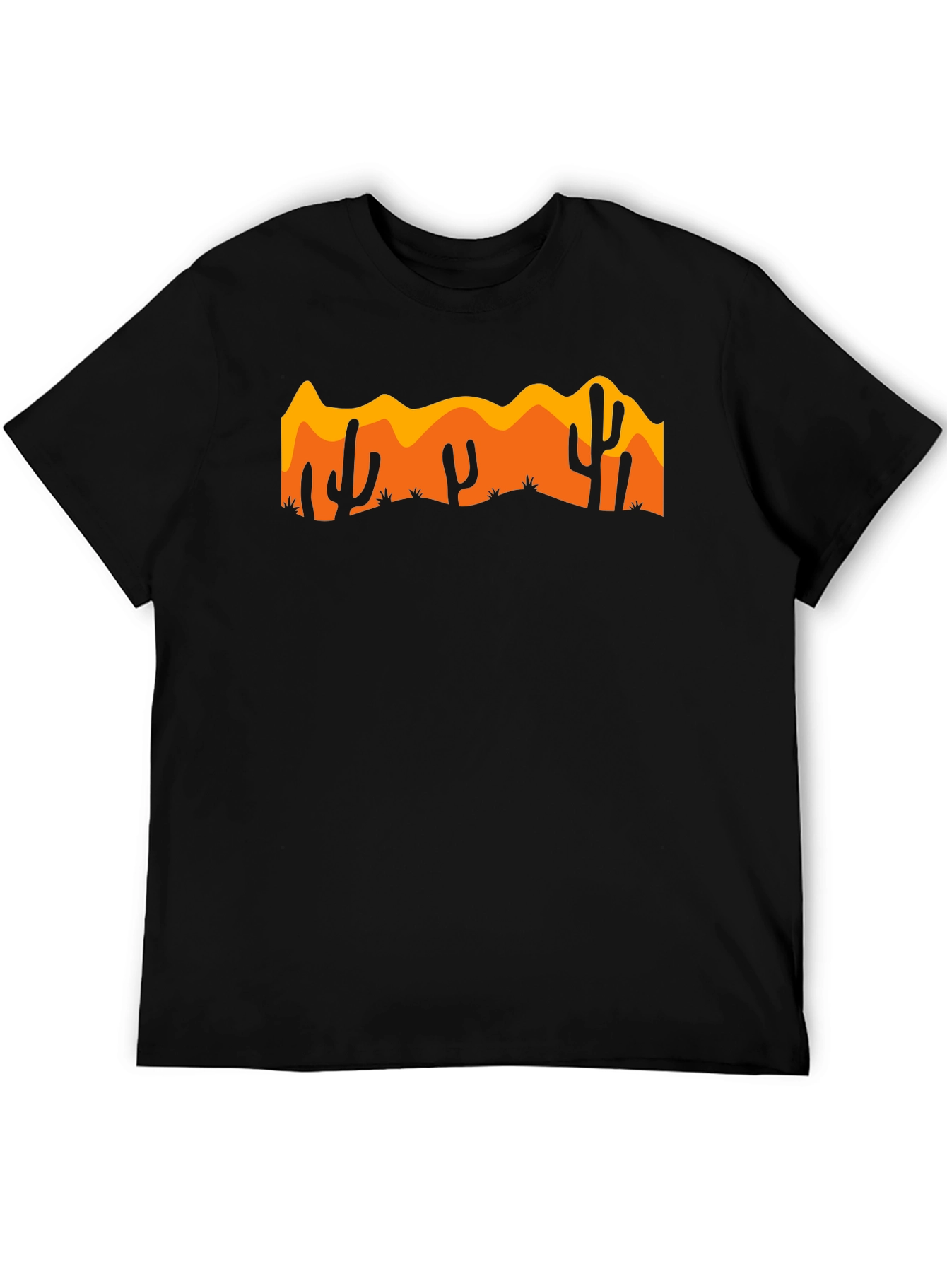Desert Cactus Graphic Tee - Black Cotton Casual Shirt