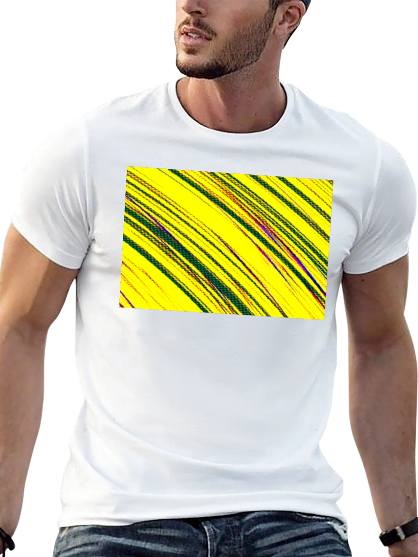 Abstract Yellow Graphic Print Black Tee