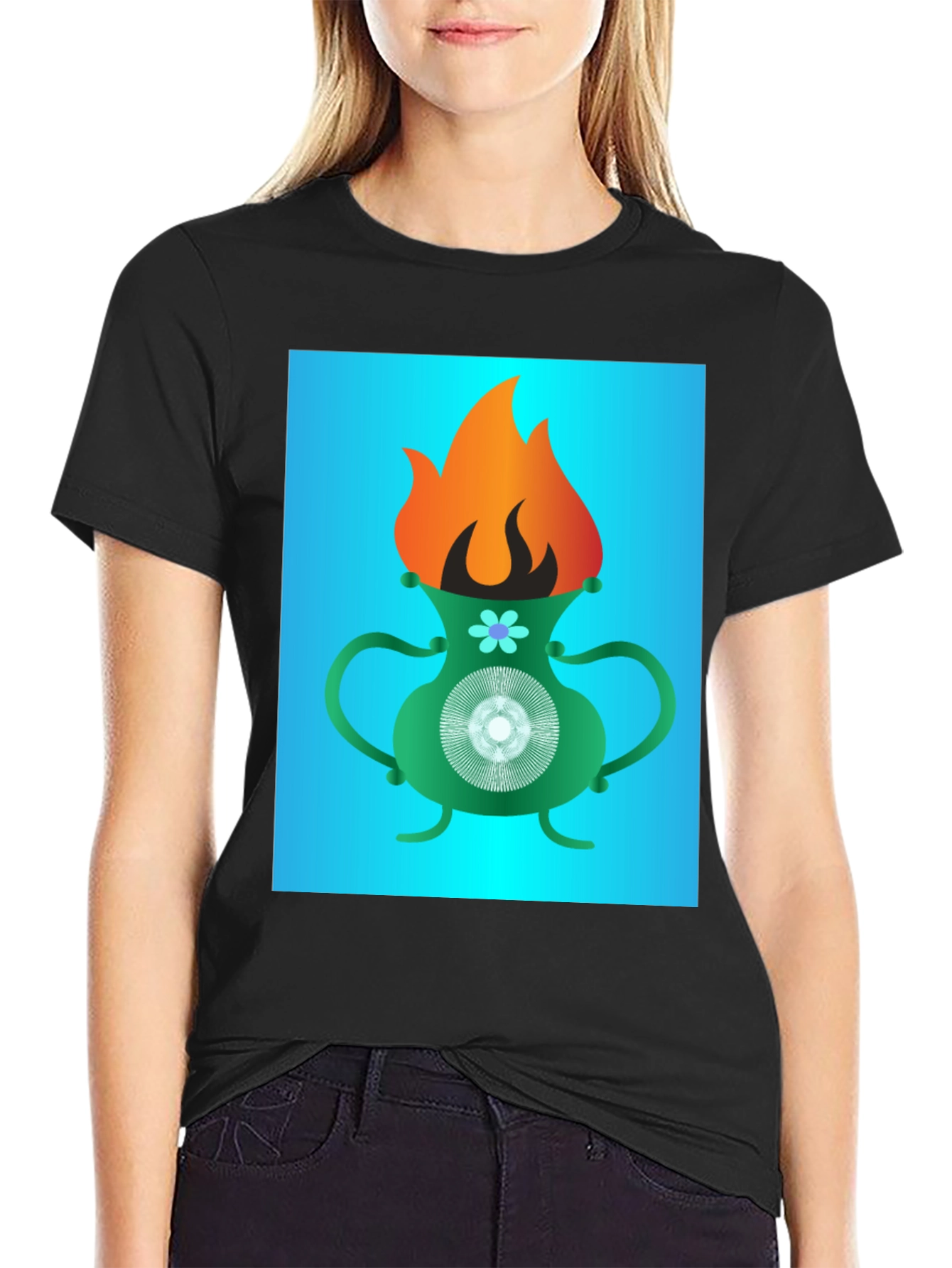Flaming Vase Graphic Tee - Unique Design