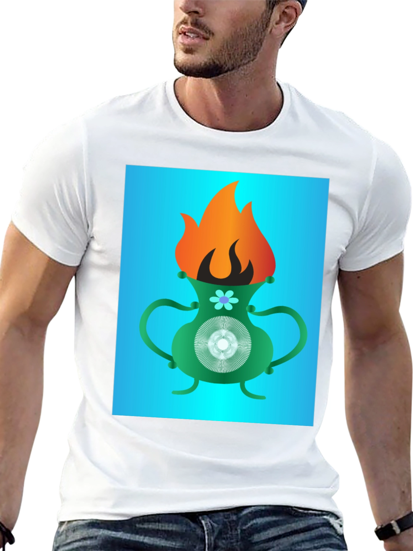 Flaming Vase Graphic Tee - Unique Design