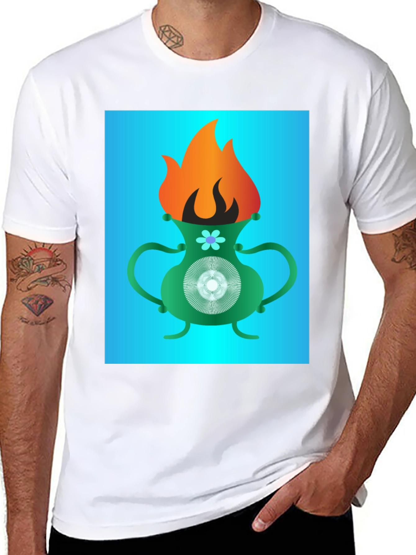 Flaming Vase Graphic Tee - Unique Design