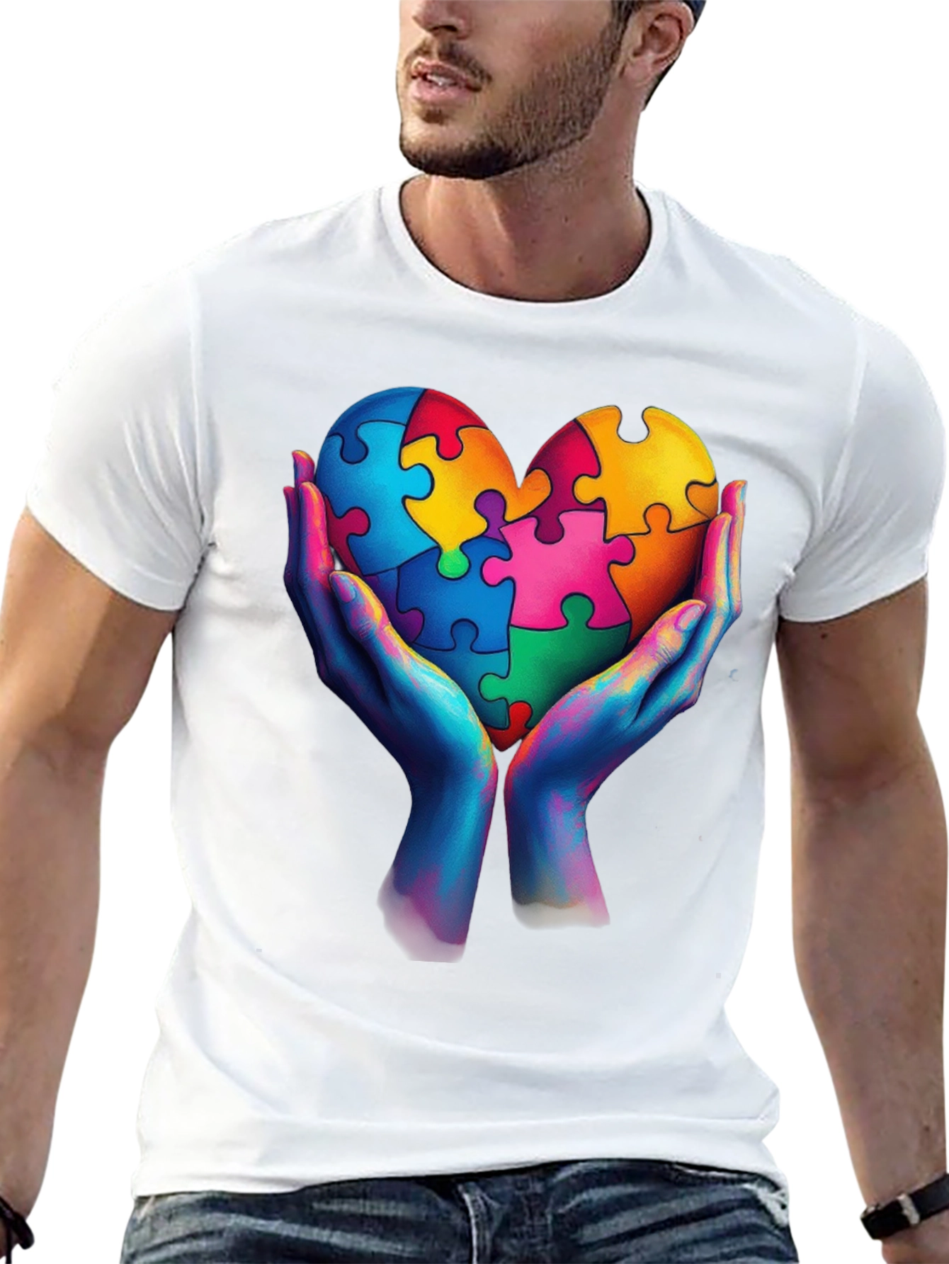 Autism Awareness Heart Puzzle Piece Graphic T-Shirt