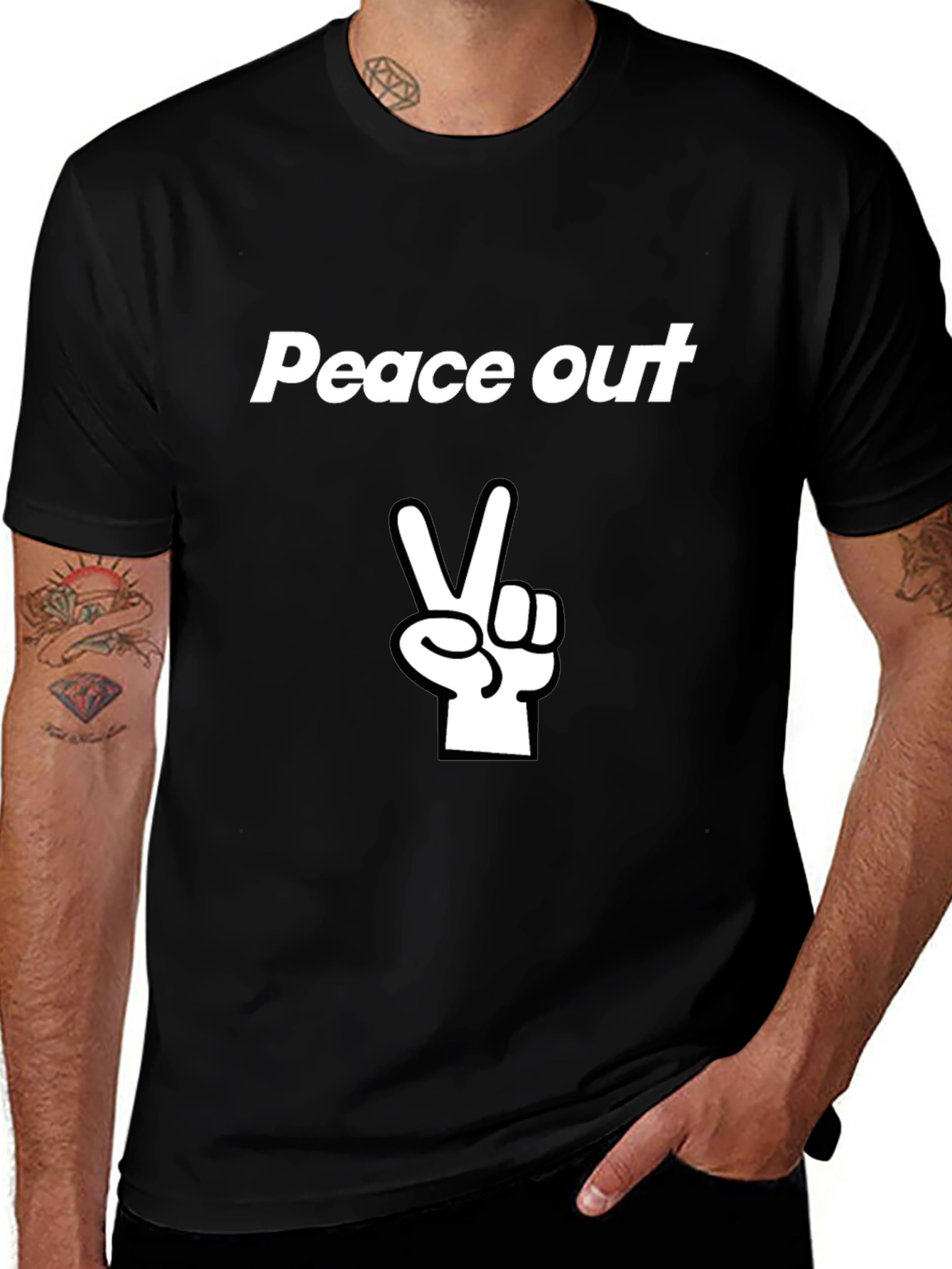 Peace Out Graphic Tee - Black Cotton T-Shirt