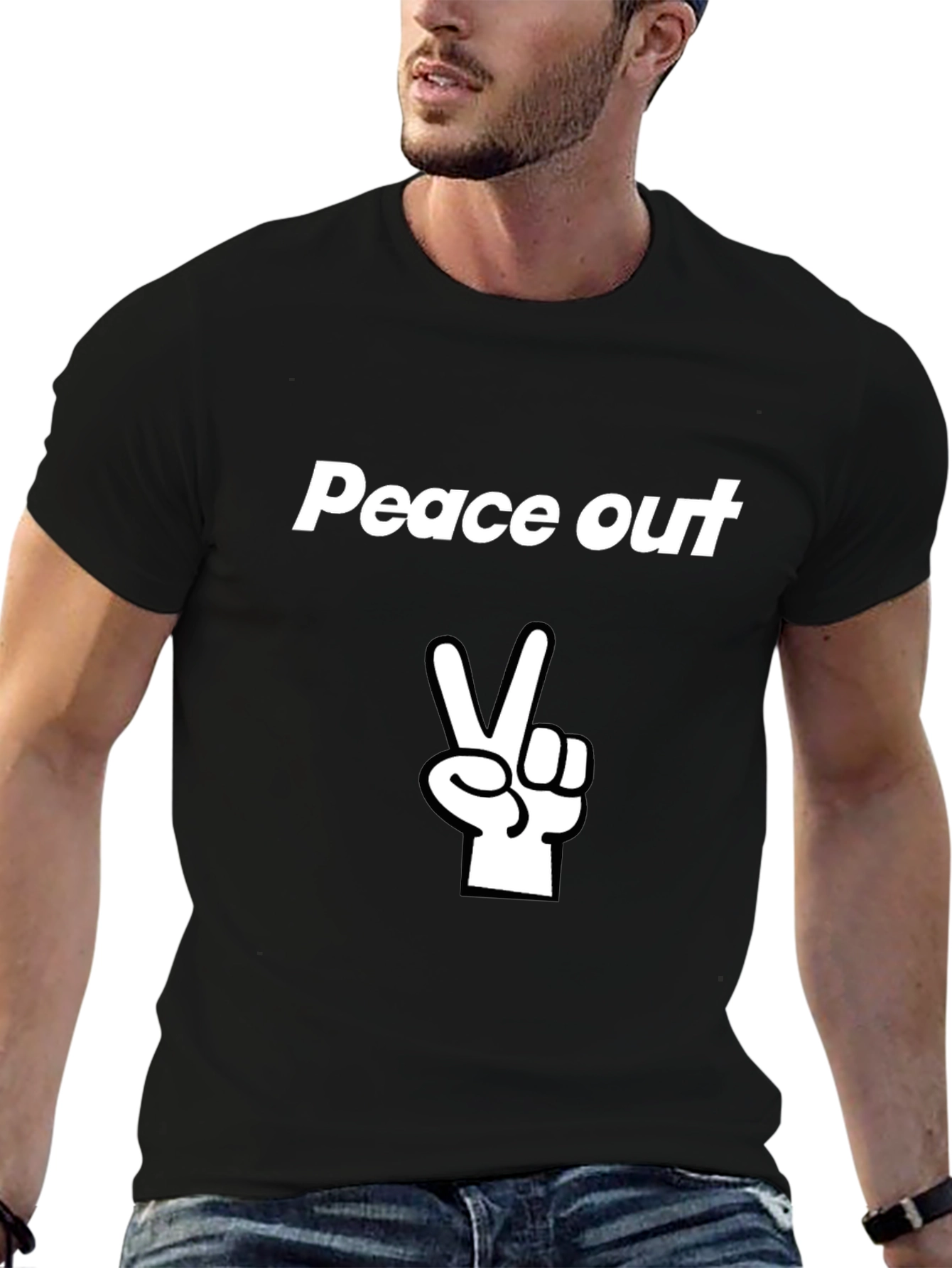 Peace Out Graphic Tee - Black Cotton T-Shirt