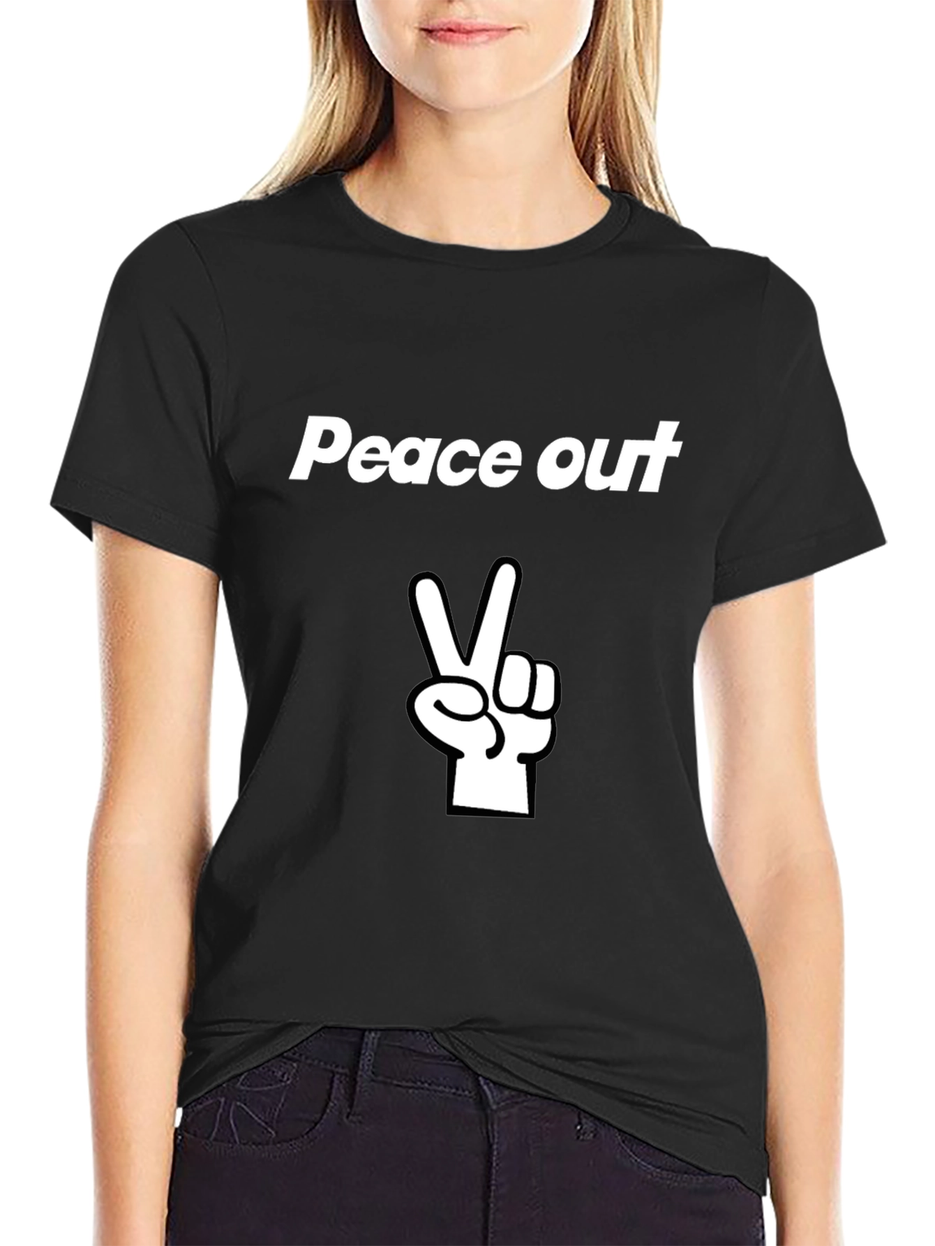 Peace Out Graphic Tee - Black Cotton T-Shirt