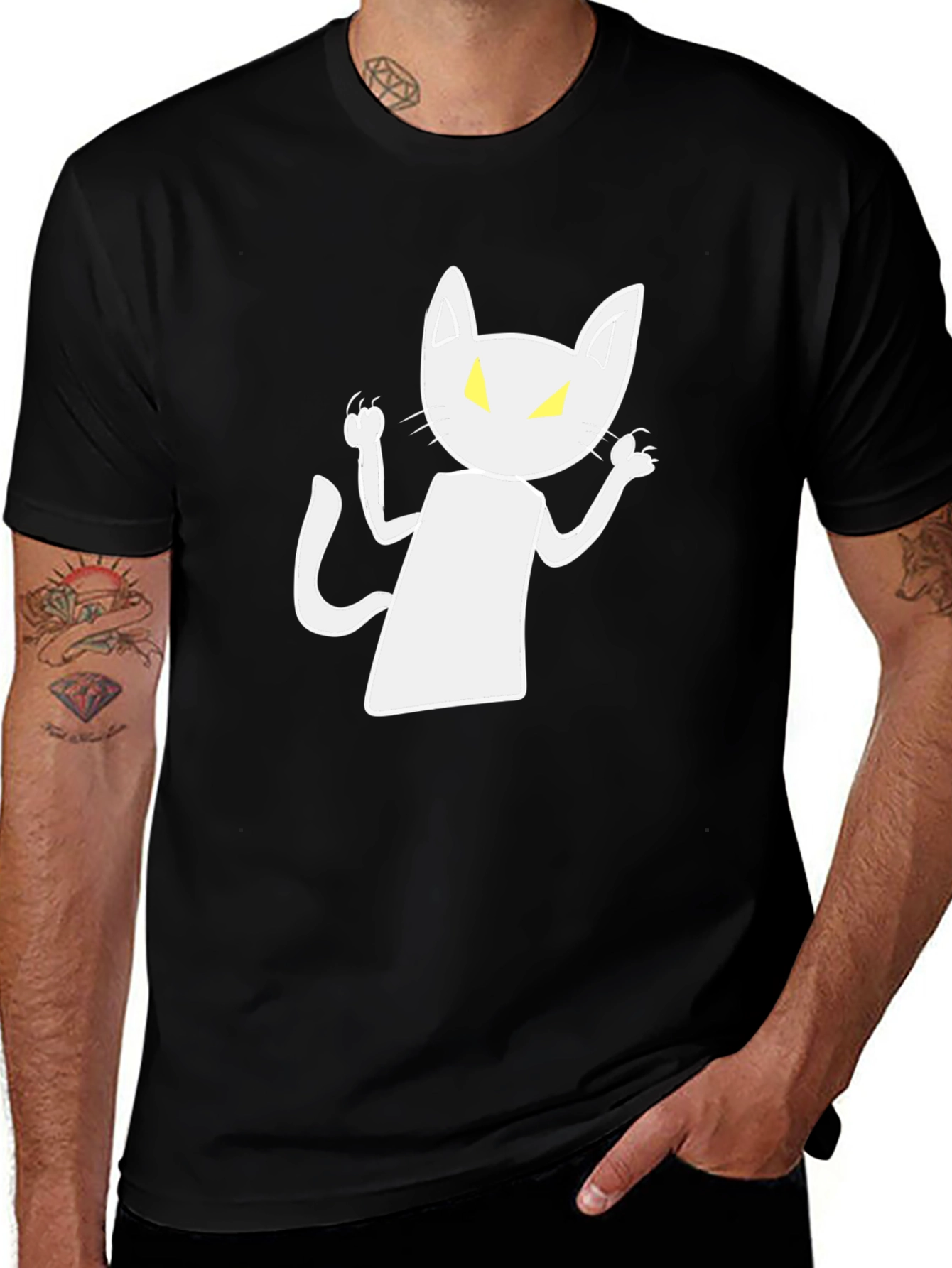 Spooky Cat Graphic Tee - Black Cotton Shirt
