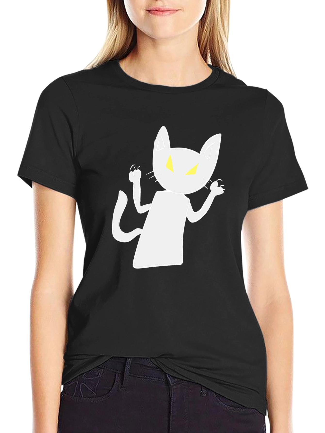Spooky Cat Graphic Tee - Black Cotton Shirt