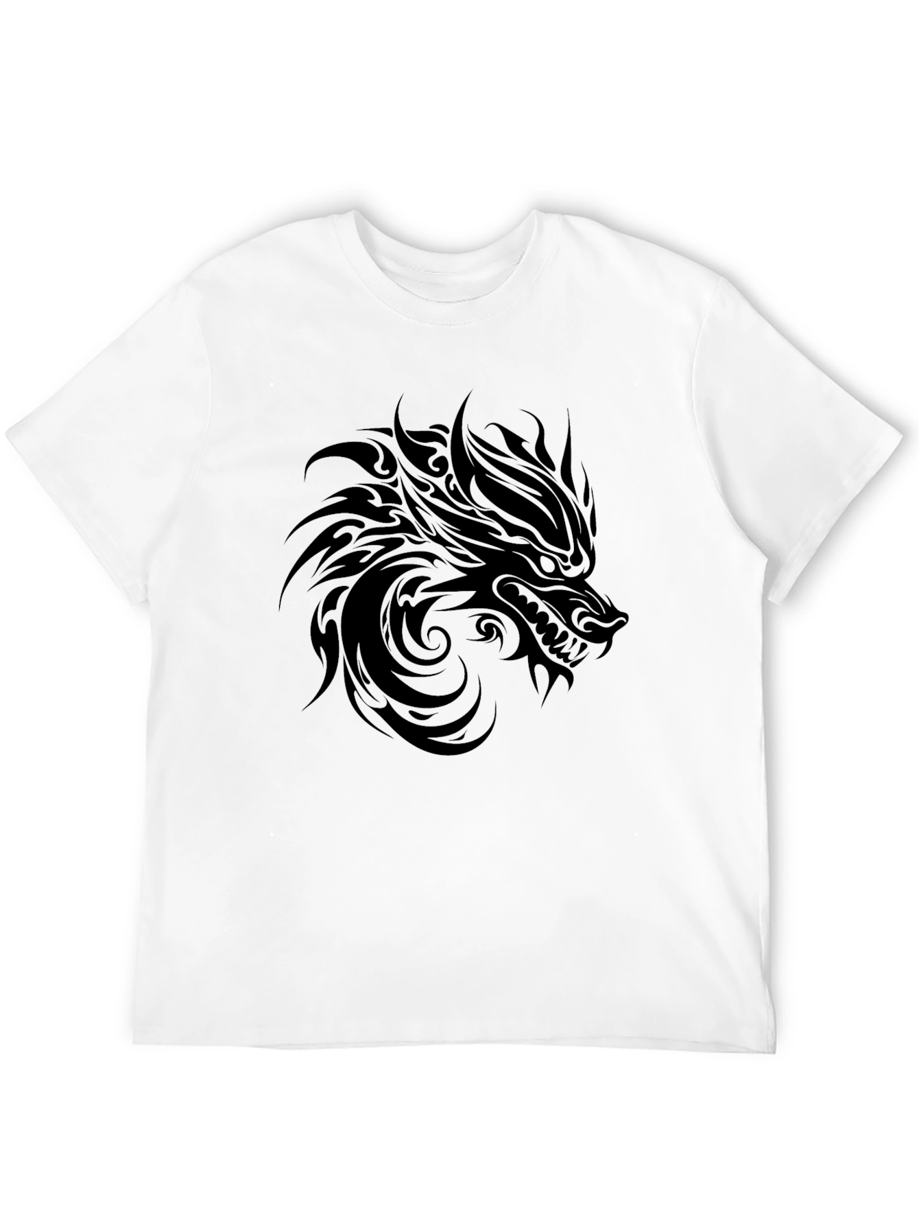 Black Wolf Graphic Tee - Tribal Design