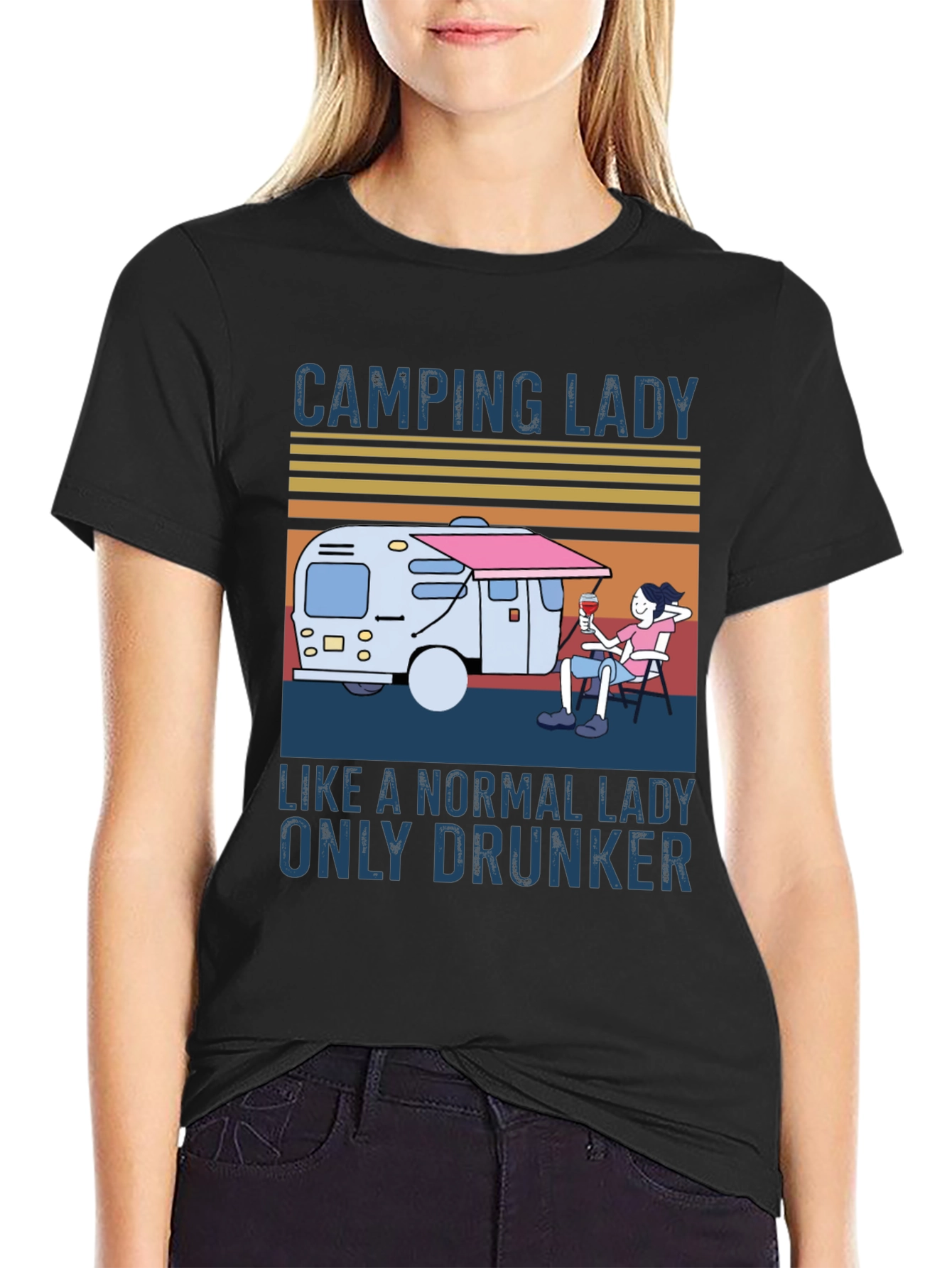 Camping Lady Graphic T-Shirt - Relaxed & Fun Style
