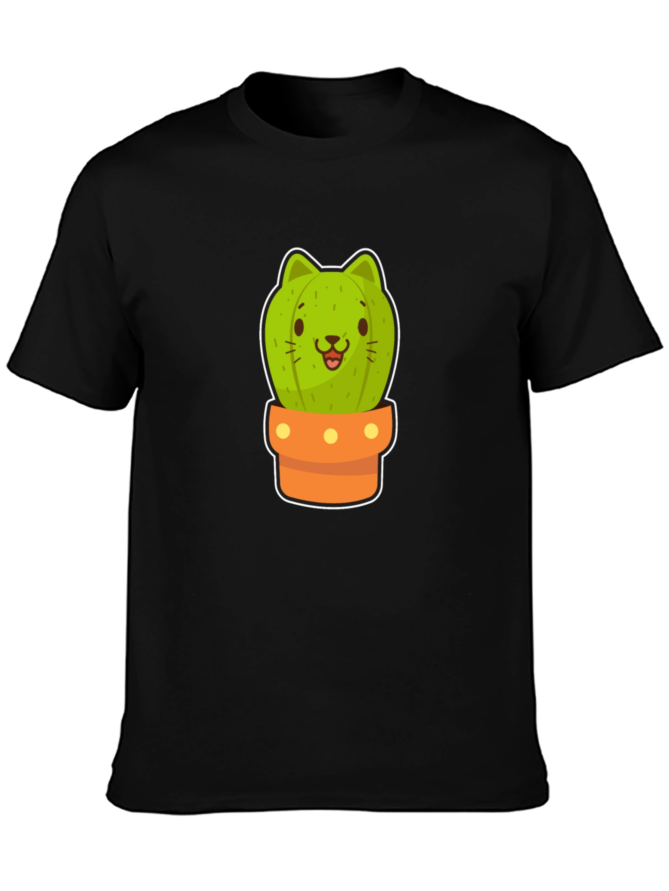Cute Cactus Cat Graphic Black Tee