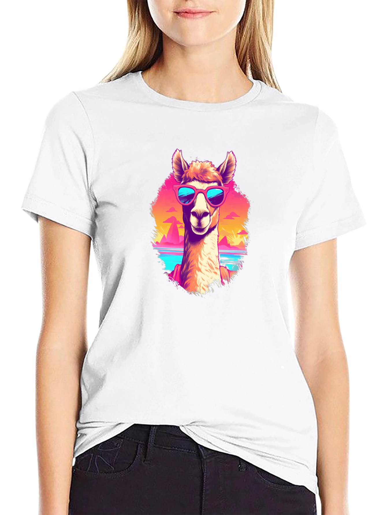 Llama in Shades Graphic Tee - Retro Style