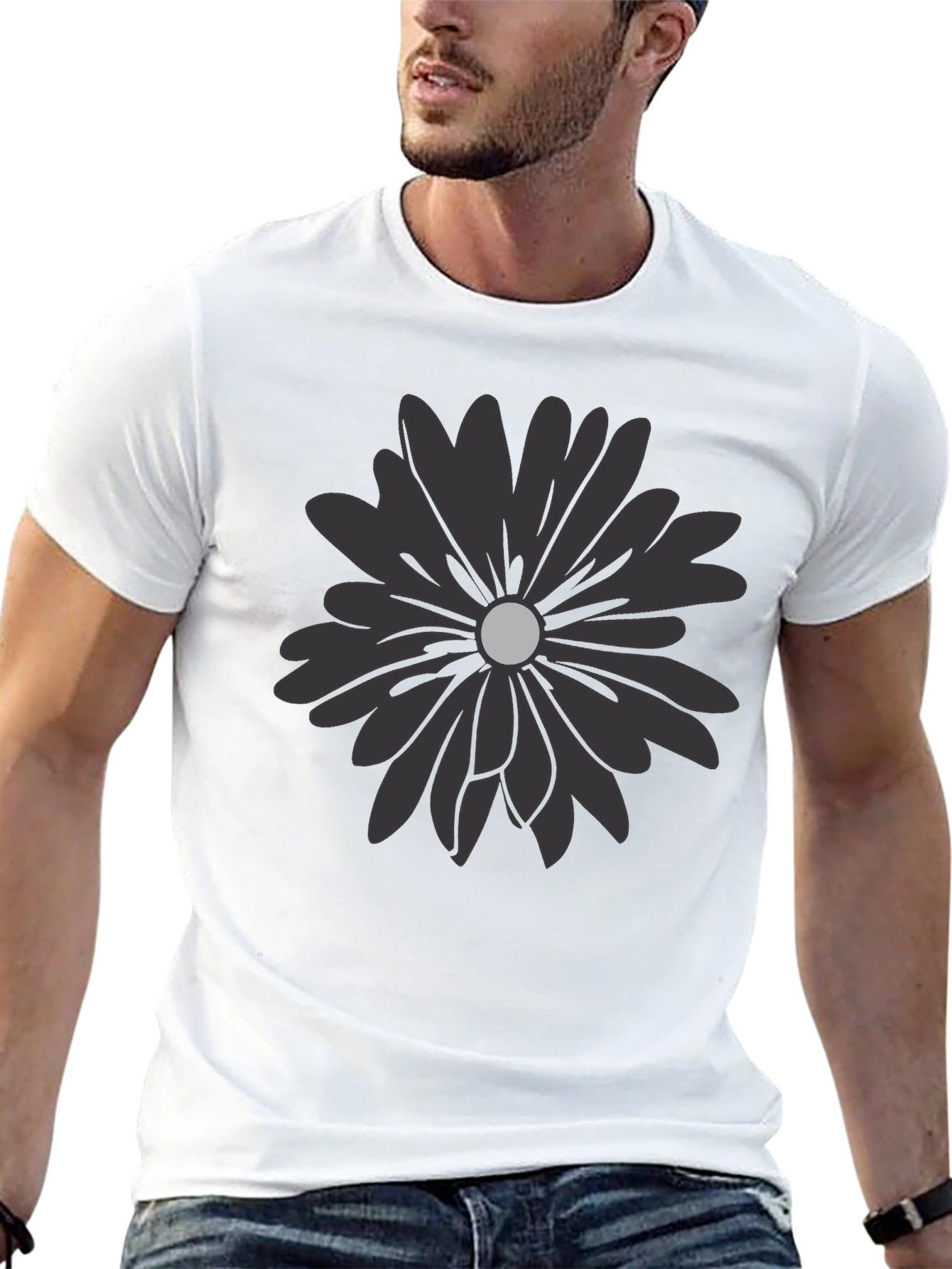 Black Flower Graphic T-Shirt - Modern Casual Tee