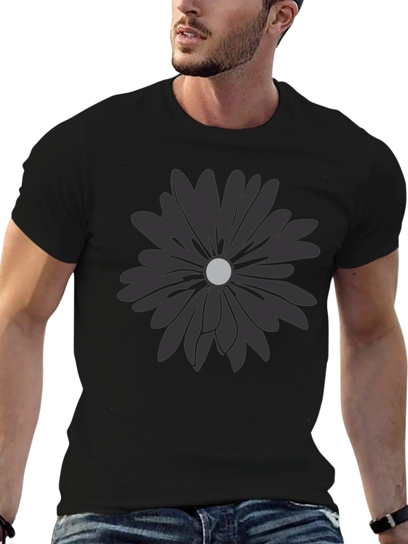 Black Flower Graphic T-Shirt - Modern Casual Tee
