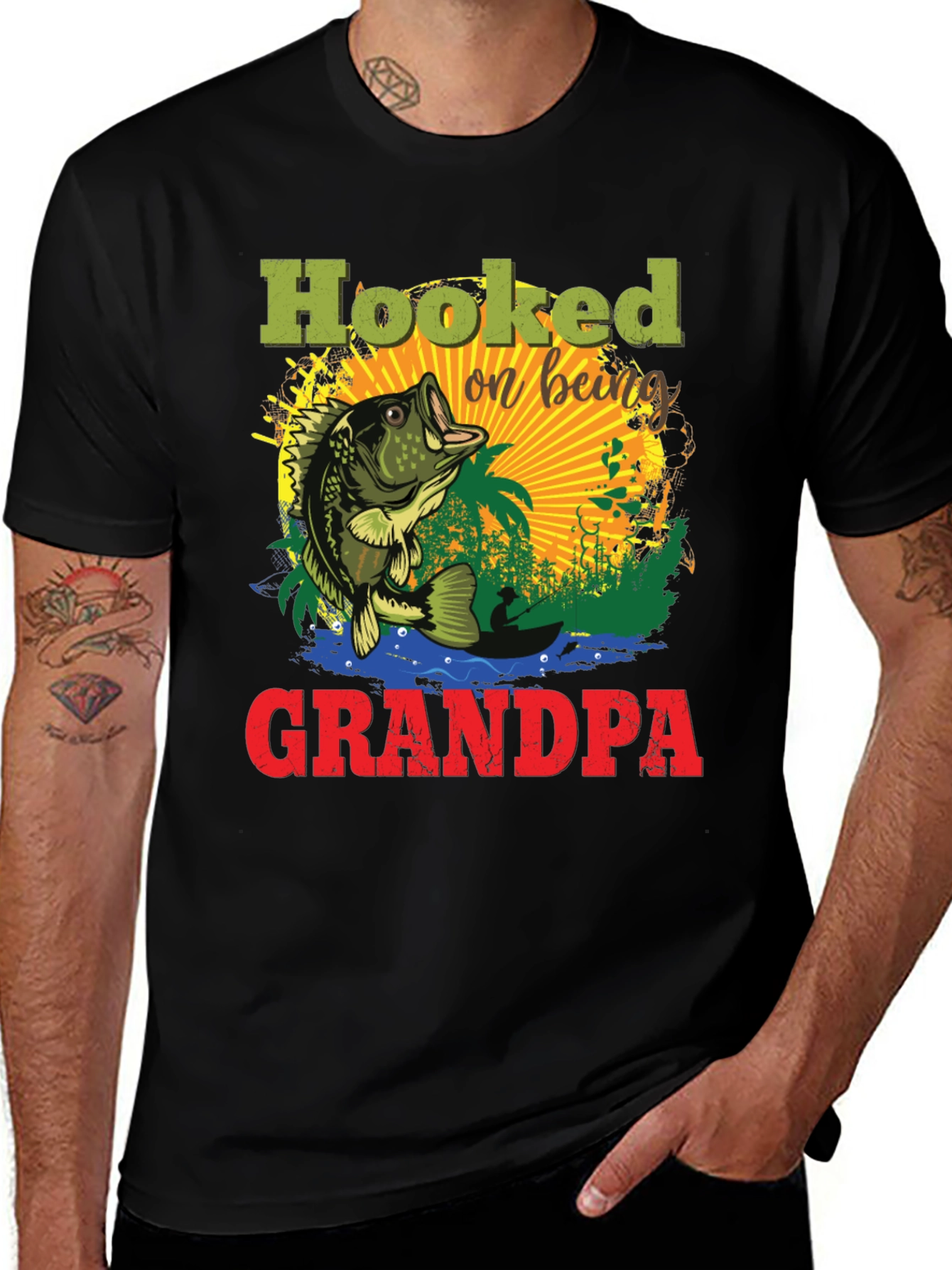 Hooked on Being Grandpa Fishing T-Shirt