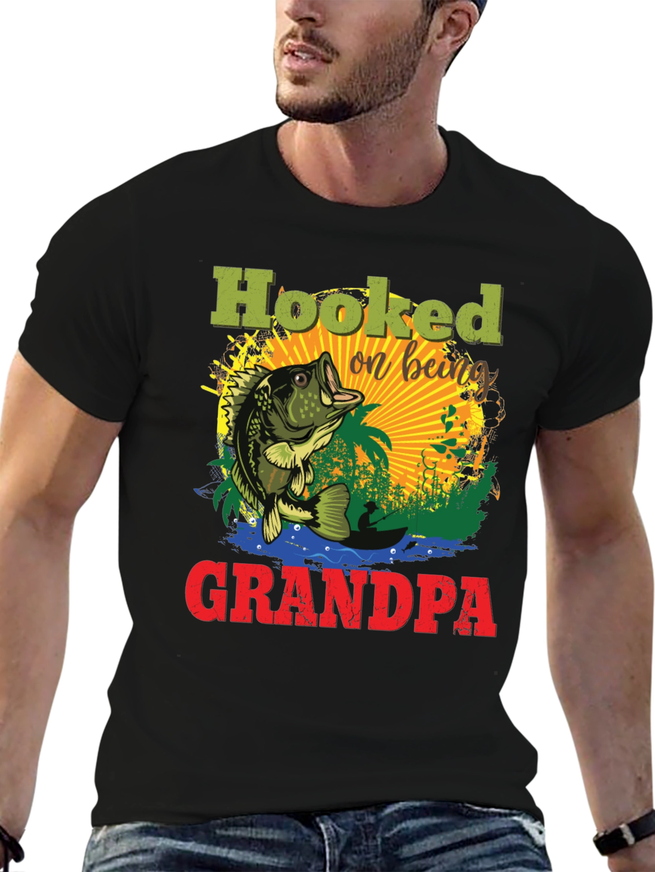 Hooked on Being Grandpa Fishing T-Shirt