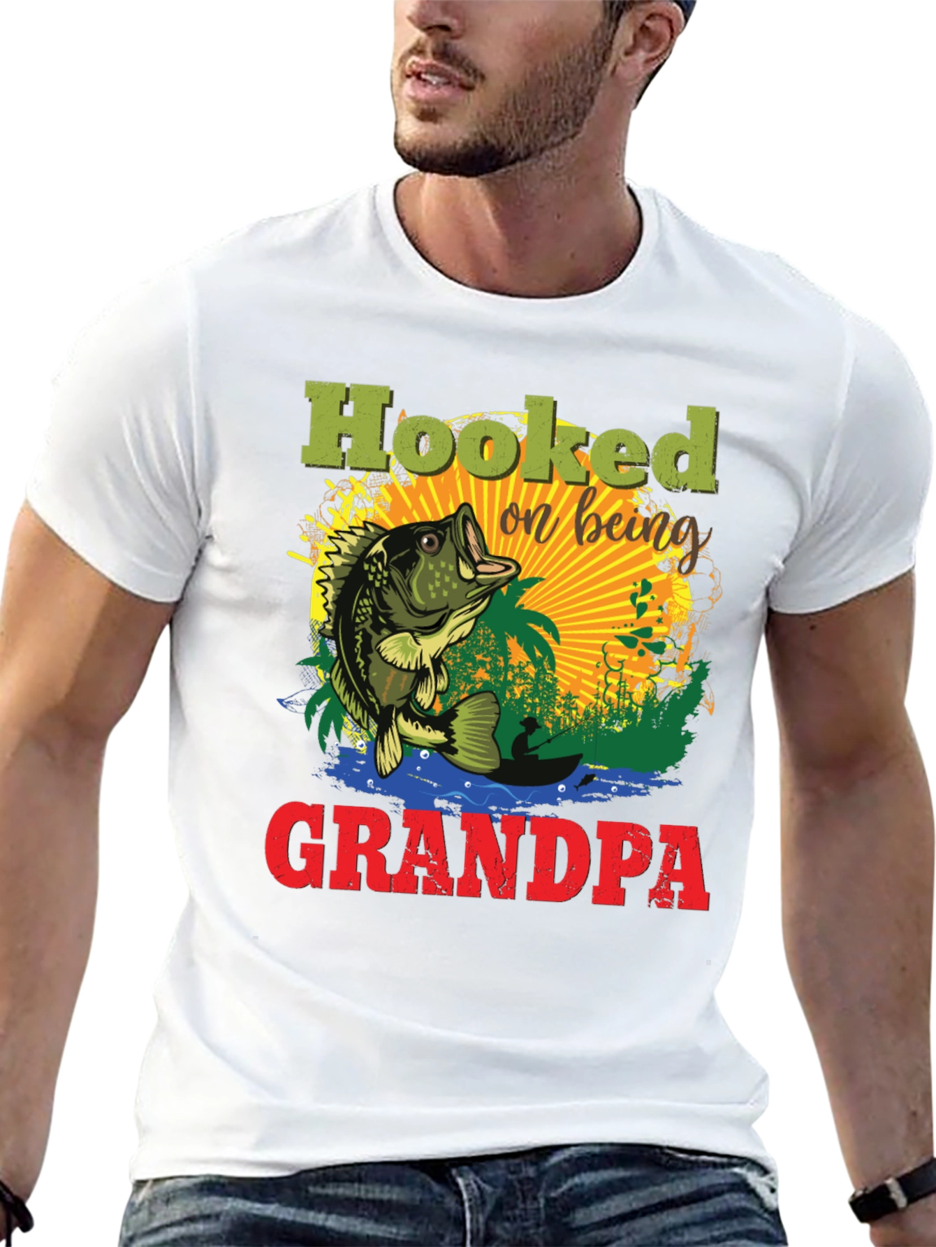 Hooked on Being Grandpa Fishing T-Shirt