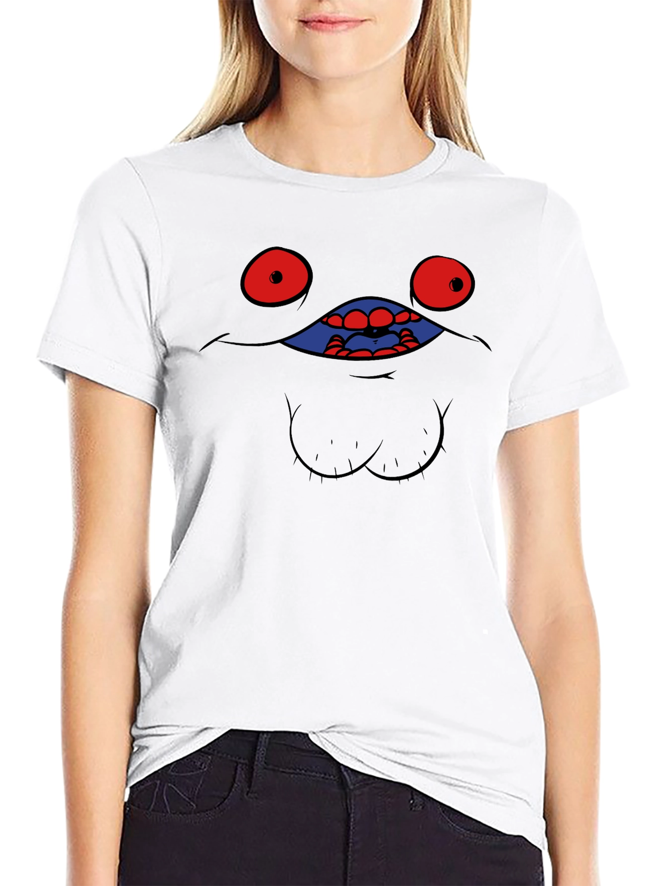 Creepy Monster Face Graphic Tee - Unique Black T-Shirt