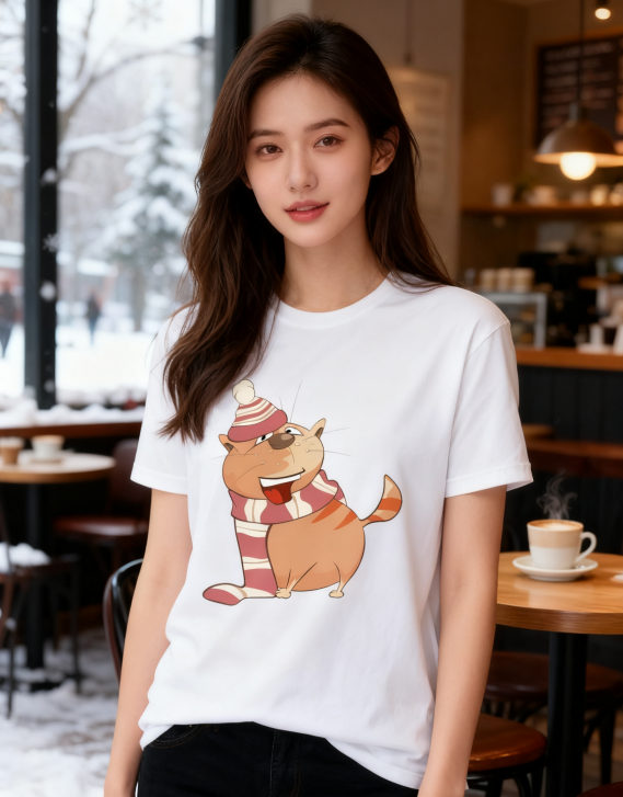 "Cozy Kitten" Winter-Themed Black Graphic Tee