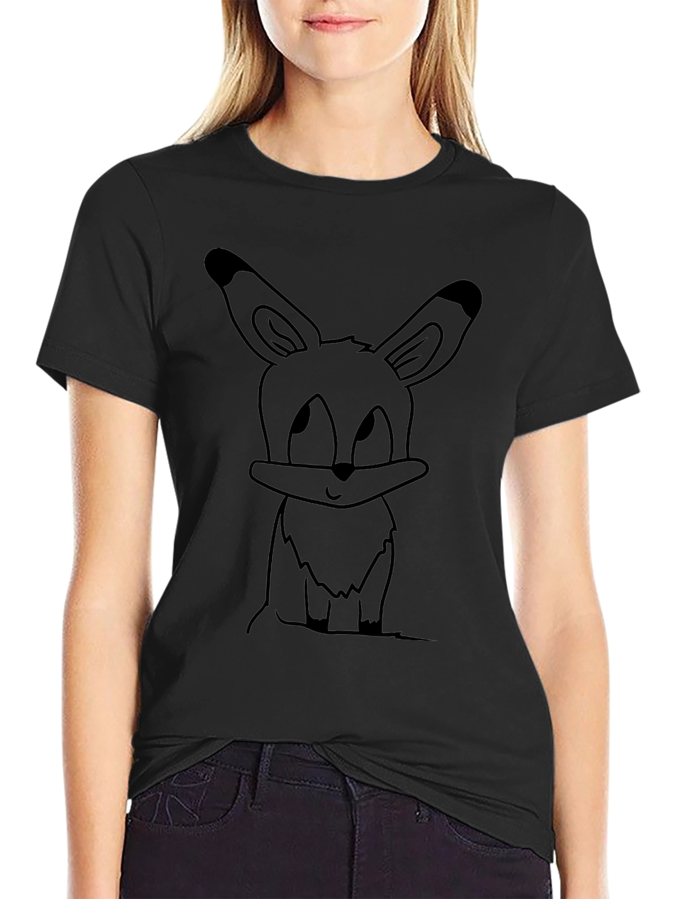 Cute Cartoon Bunny Black T-Shirt