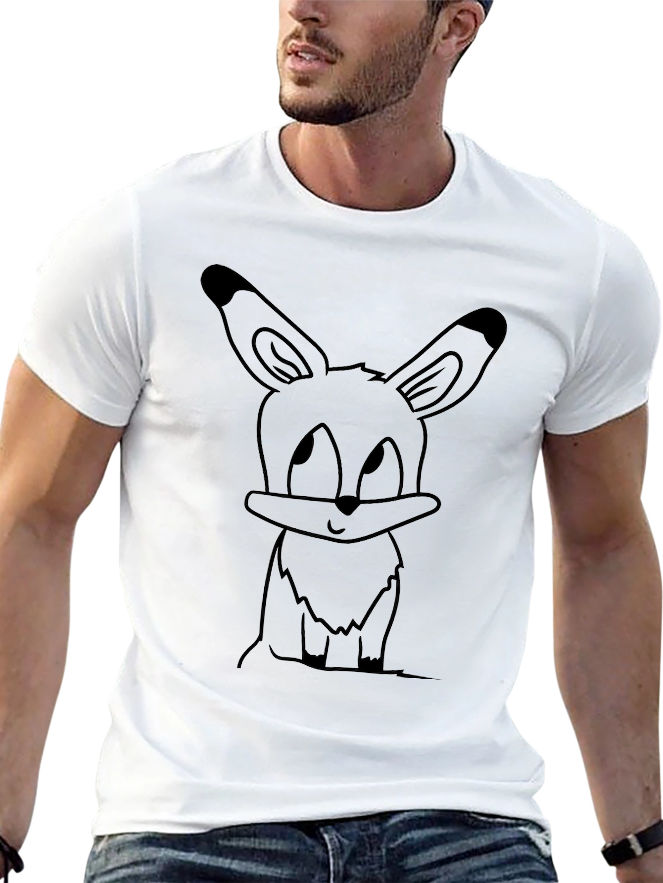 Cute Cartoon Bunny Black T-Shirt